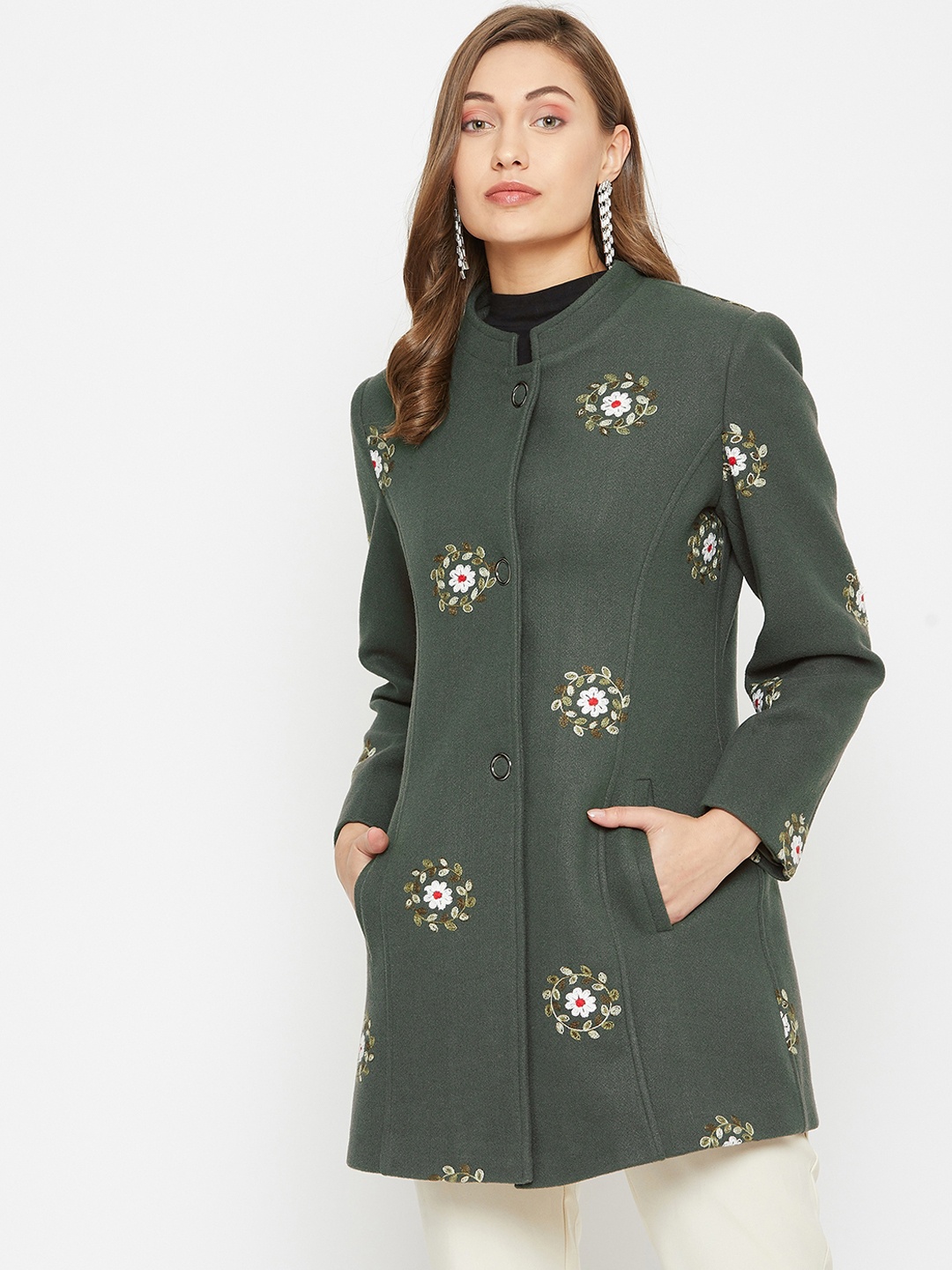 Carlton London Women Green Printed Tailored Jacket