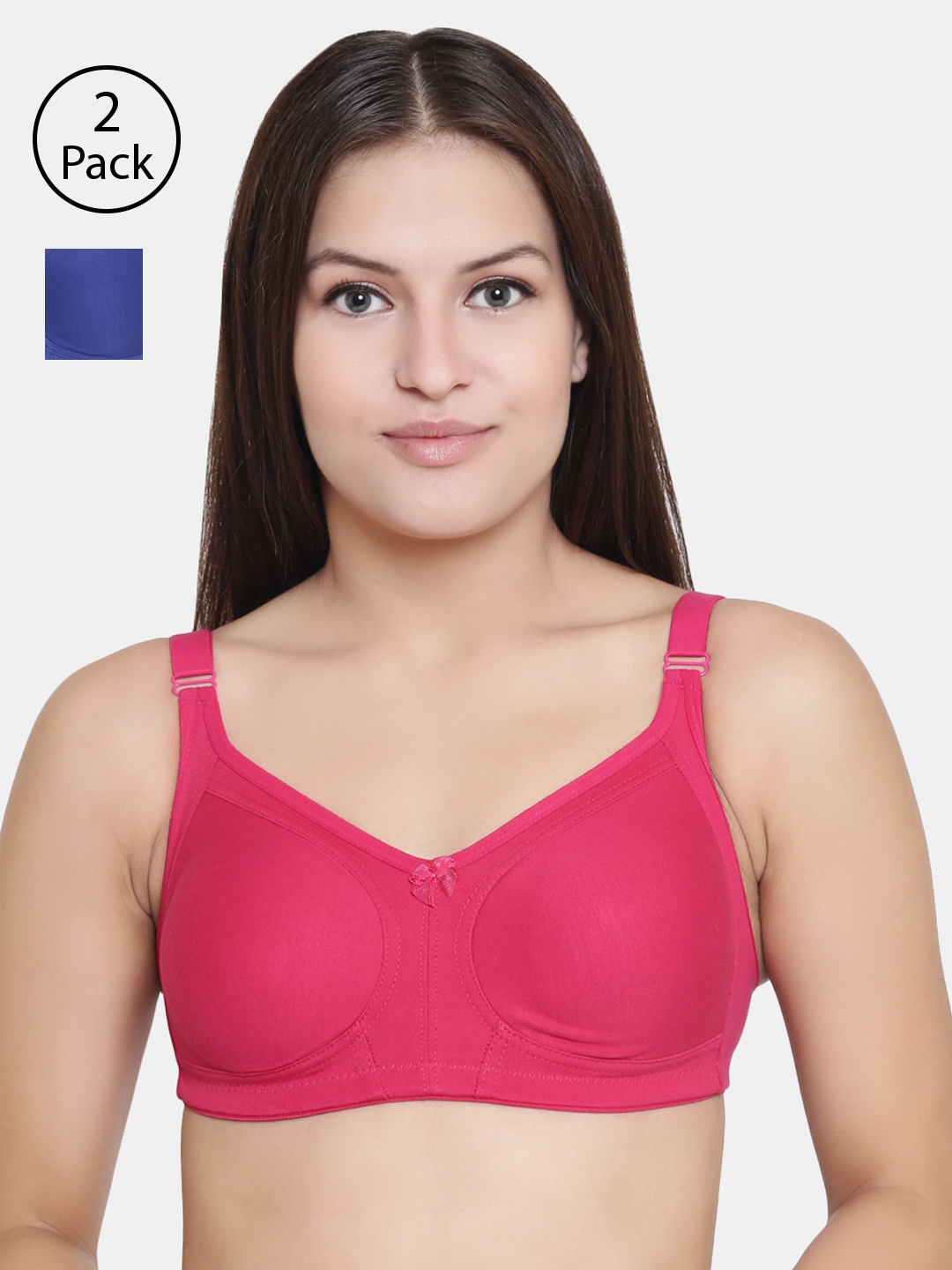 

Floret Pack of 2 Non Padded Non-Wired Cotton Full Coverage Everyday Bra With Moulded Cups, Magenta