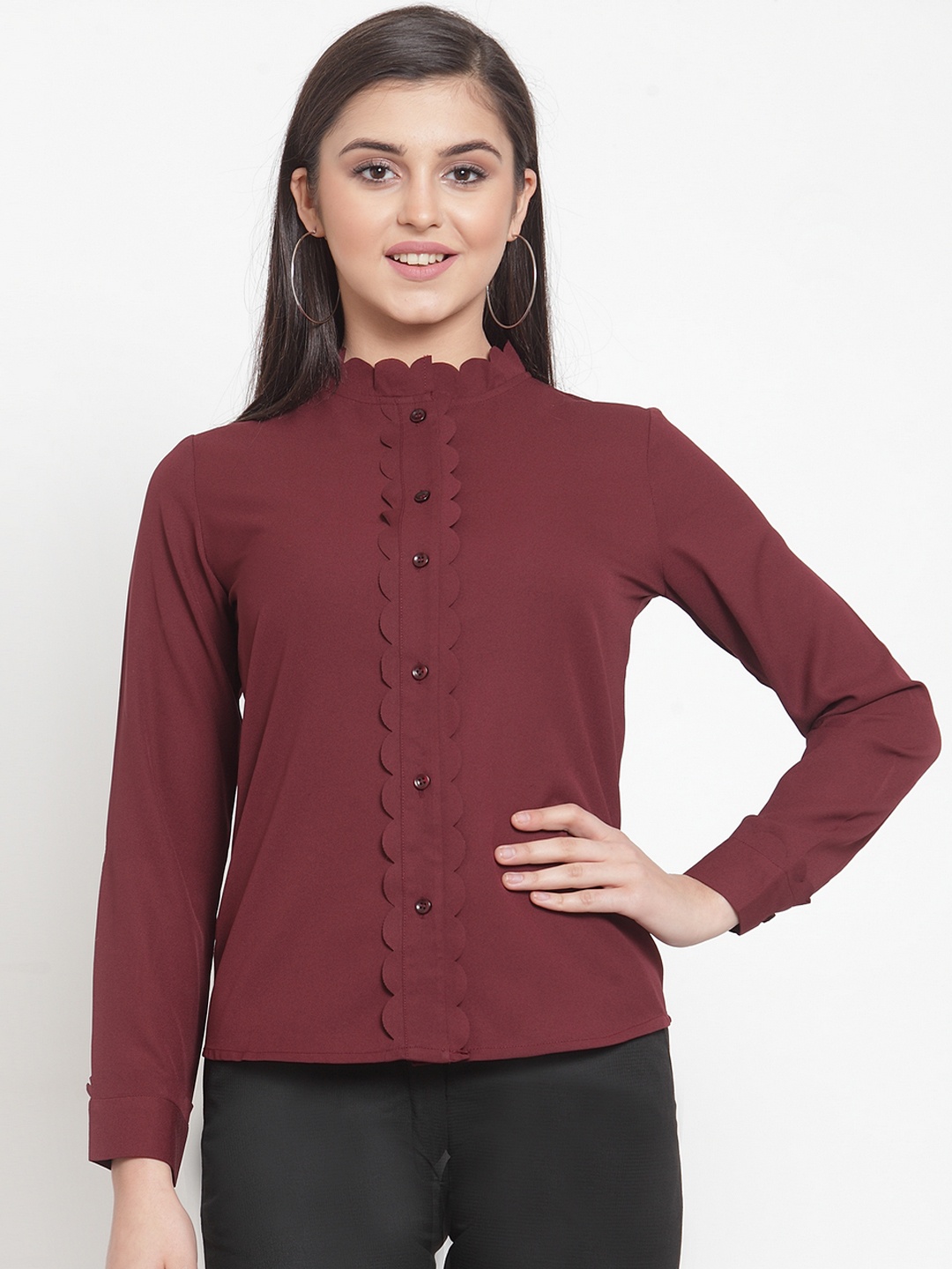 

KASSUALLY Women Maroon Regular Fit Solid Casual Shirt