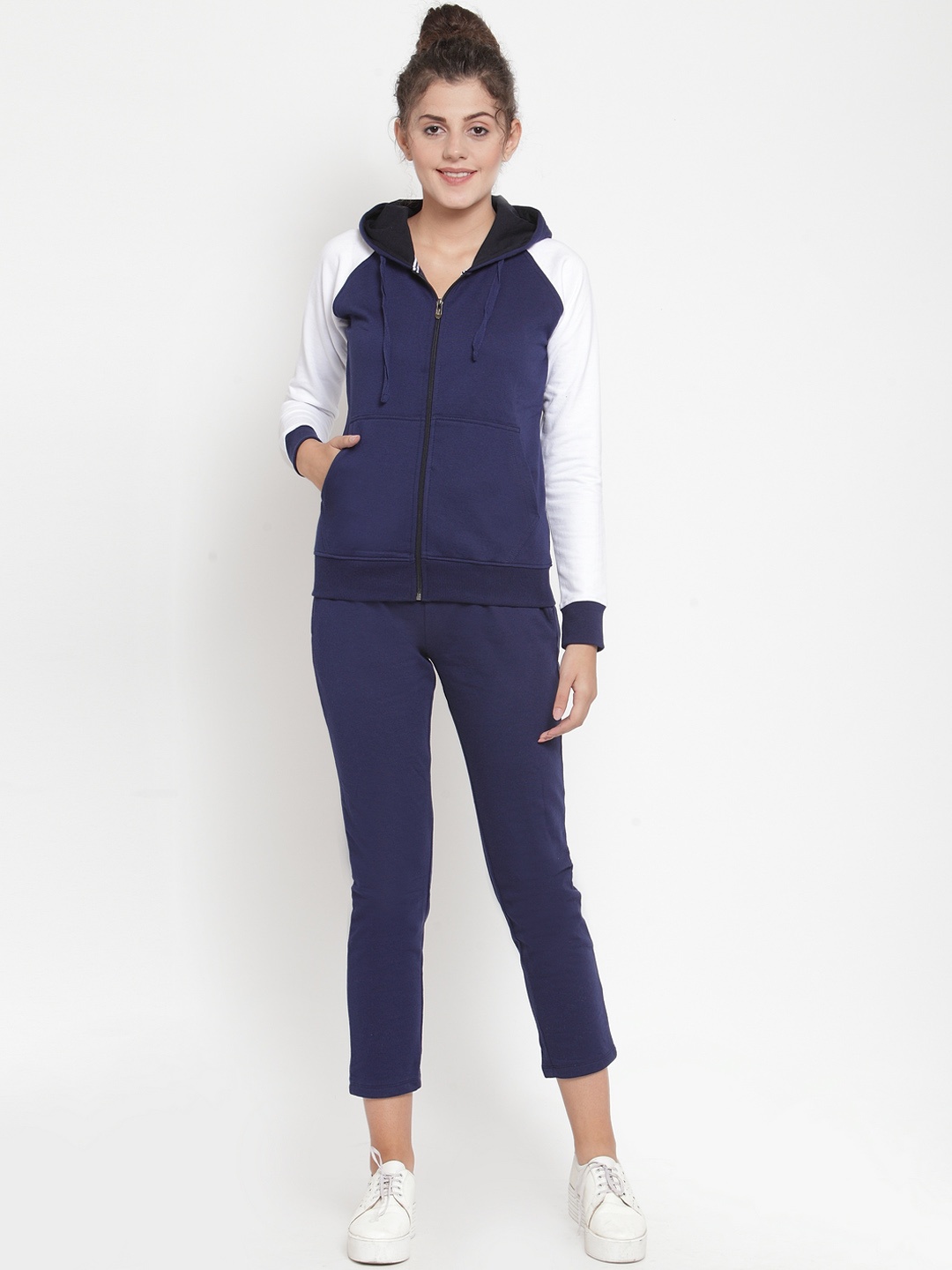 

WILD WEST Women Blue & White Solid Tracksuit