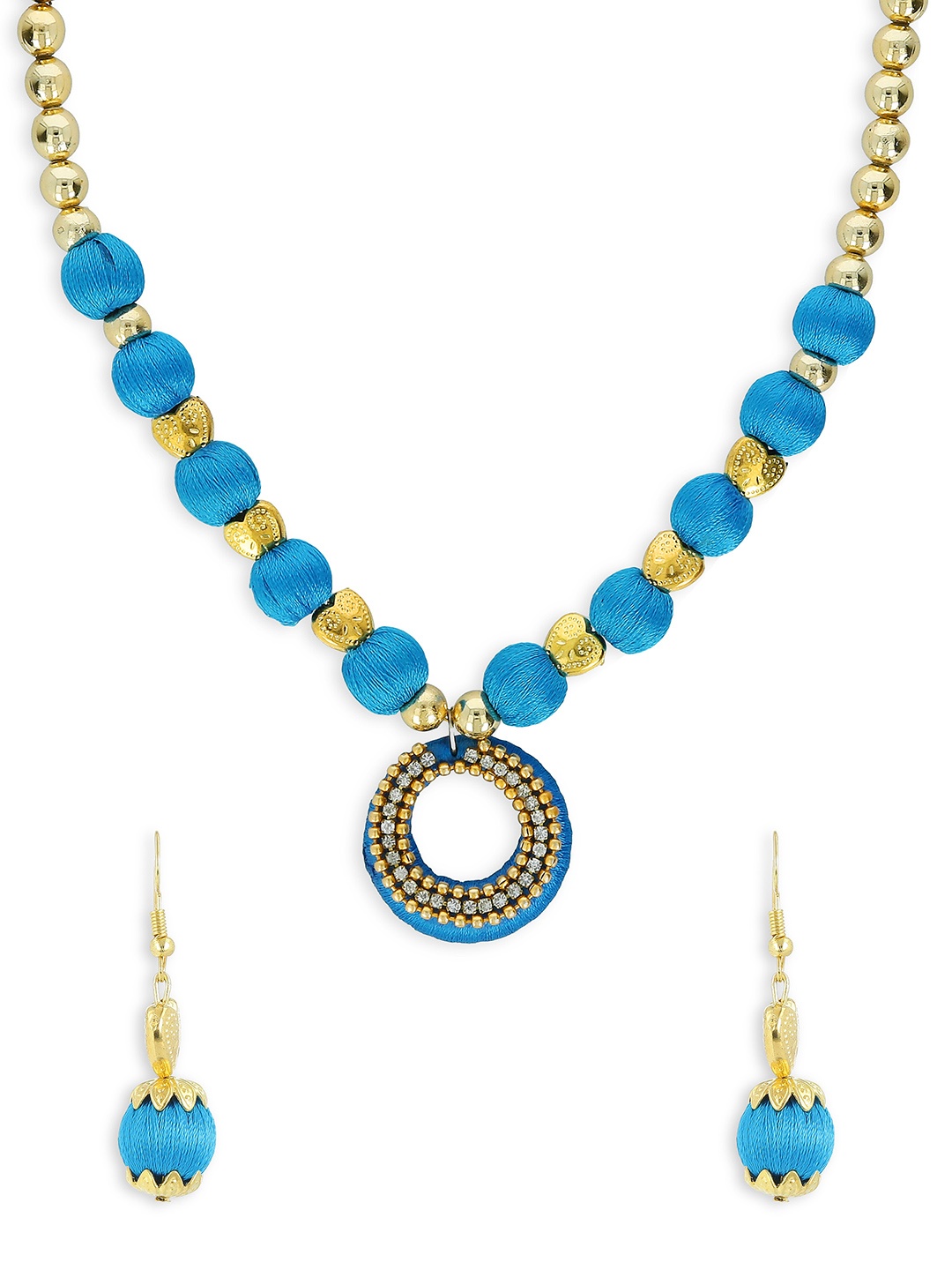 

AKSHARA Girls Blue & Gold-Toned Stone-Studded Handcrafted Beaded Jewellery Set