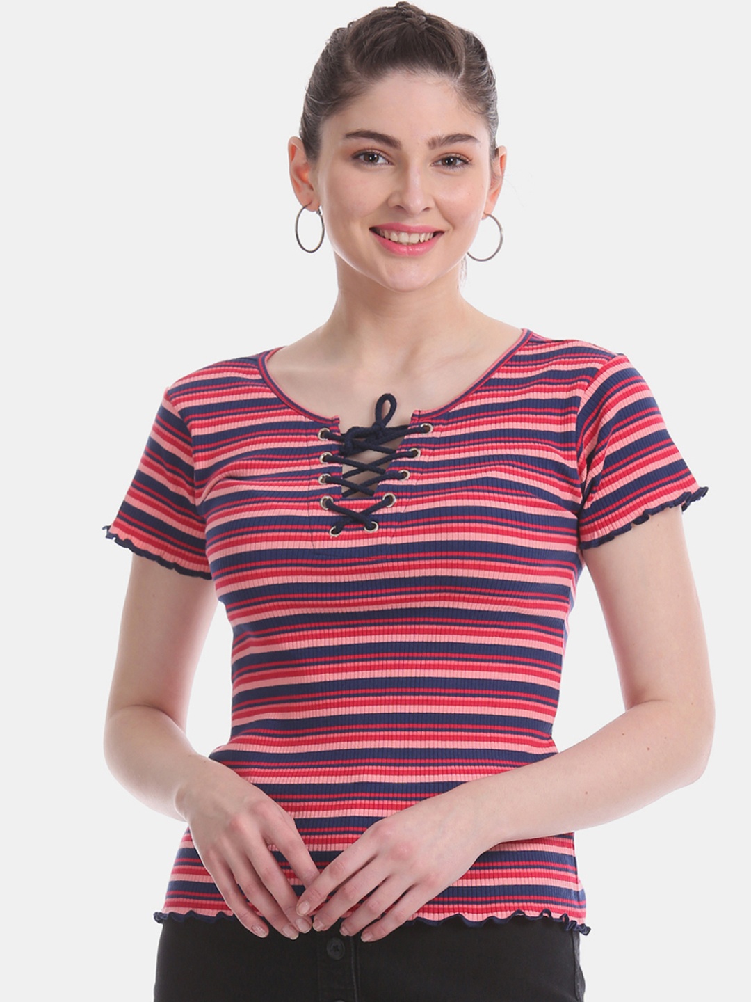 

Aeropostale Women Navy Blue Striped Top
