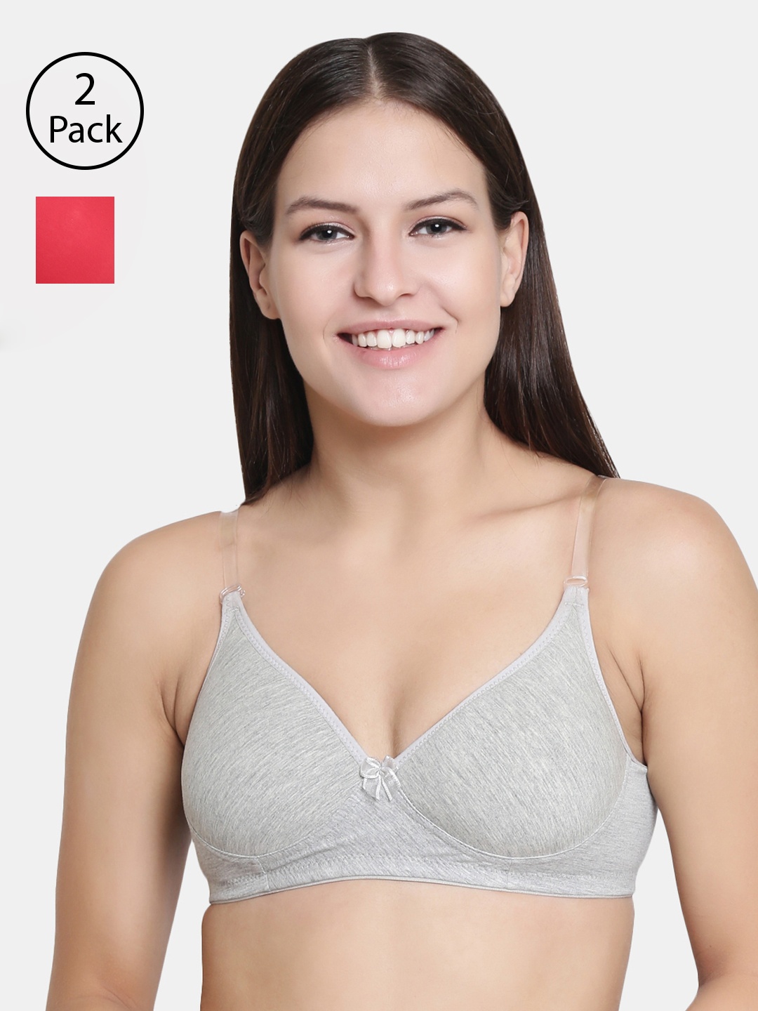 

Floret Pack Of 2 Solid Non-Wired Lightly Padded T-shirt Bra F20560, Grey melange