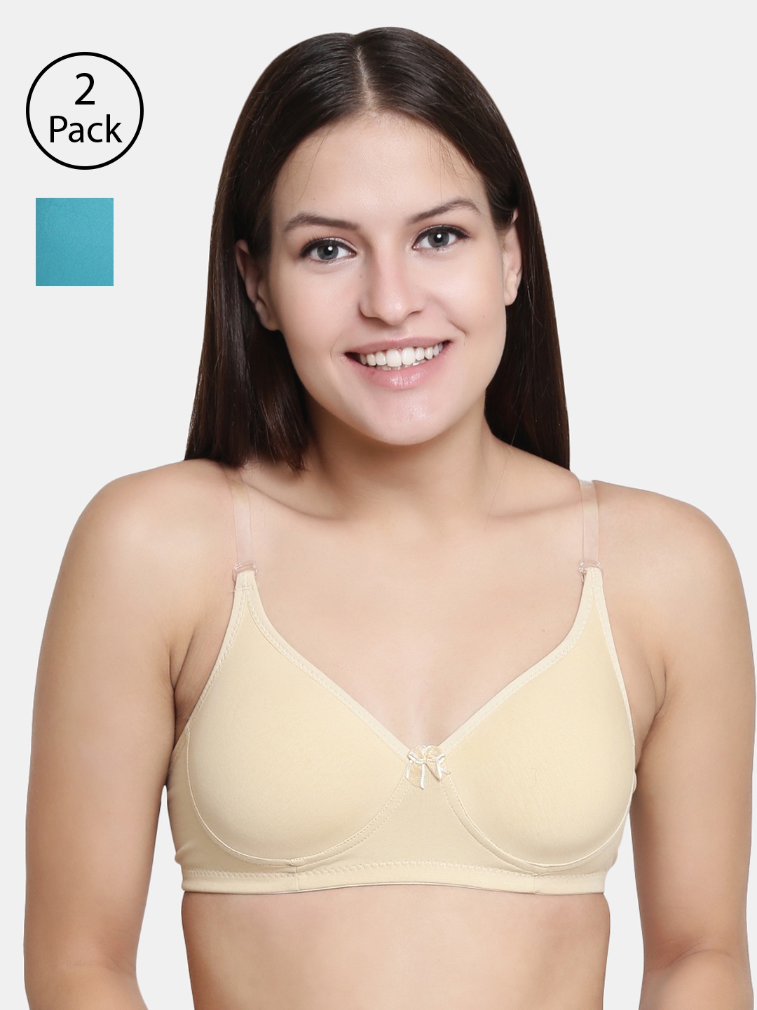 

Floret Beige & Blue Solid Non-Wired Lightly Padded T-shirt Bra F20560