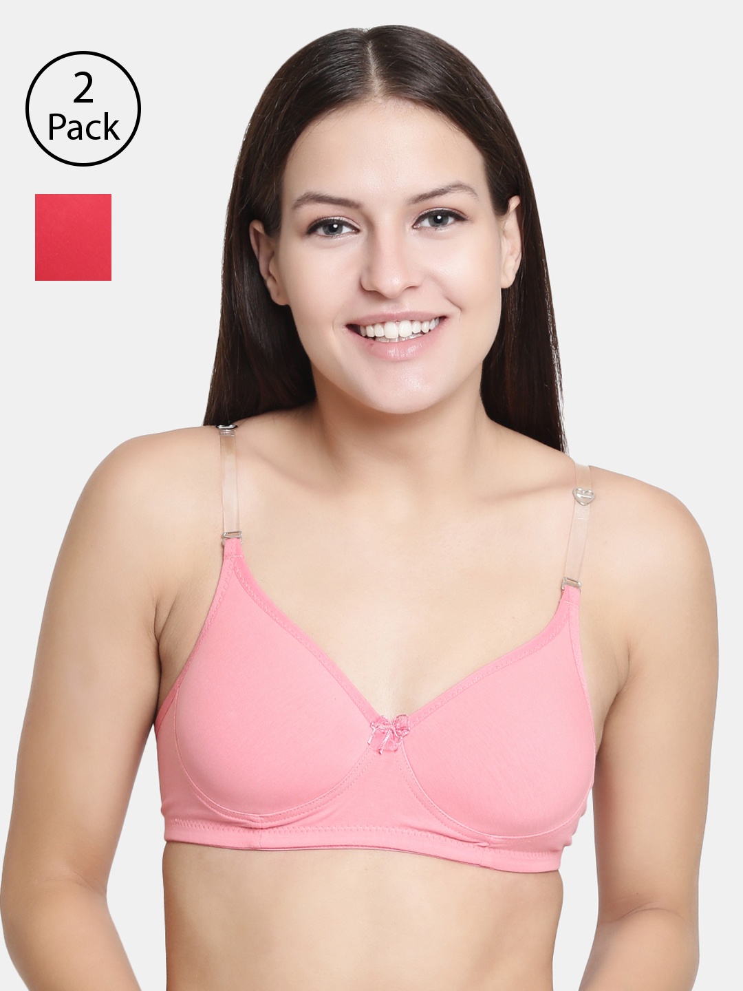 

Floret Pack of 2 Solid Non-Wired Lightly Padded T-shirt Bras, Rose