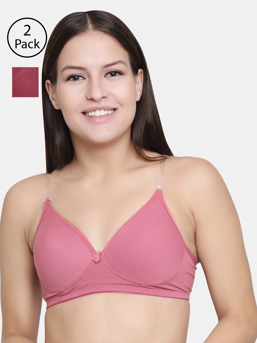 

Floret Pack of 2 Solid Non-Wired Lightly Padded T-shirt Bras F20560, Rose