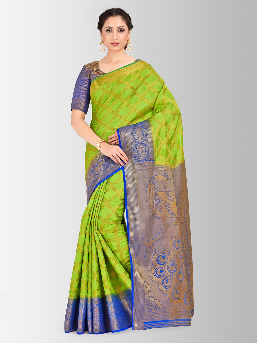 

MIMOSA Lime Green Art Silk Embellished Kanjeevaram Saree
