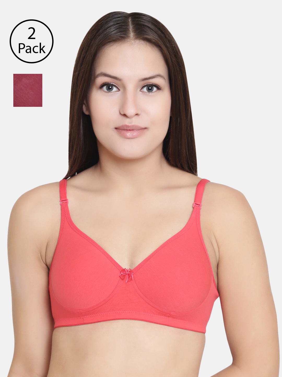 

Floret Peach-Coloured & Maroon Solid Non-Wired Lightly Padded T-shirt Bra F20560
