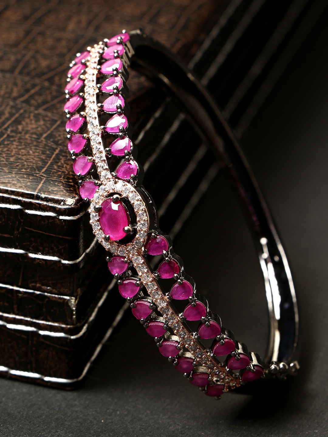 

Bhana Fashion Magenta Rhodium-Plated Handcrafted Bracelet