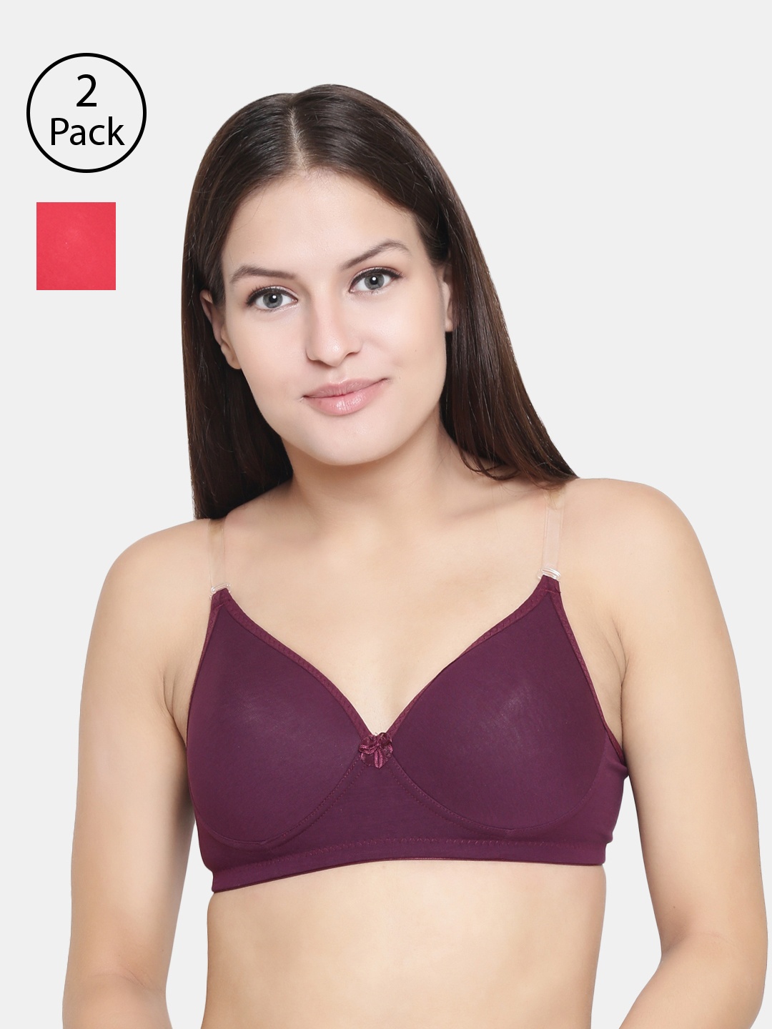 

Floret Pack Of 2 Solid Non-Wired Lightly Padded T-shirt Bra F20560, Burgundy