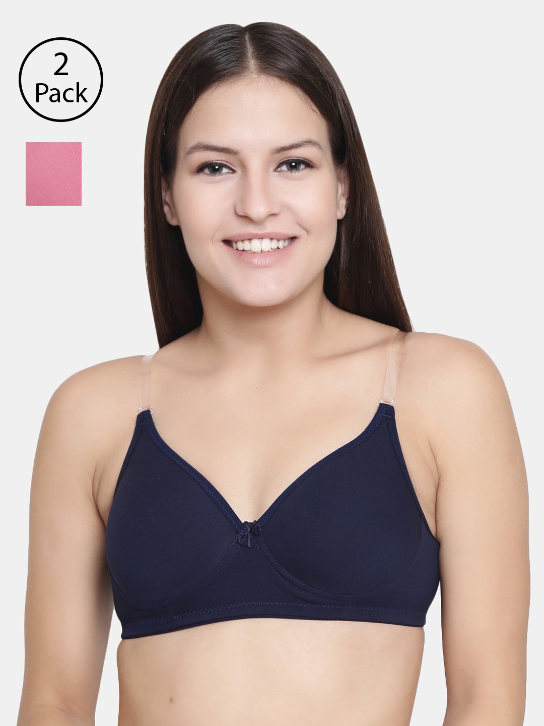 

Floret Pack of 2 Solid Non-Wired Lightly Padded T-shirt Bras F20560, Navy blue