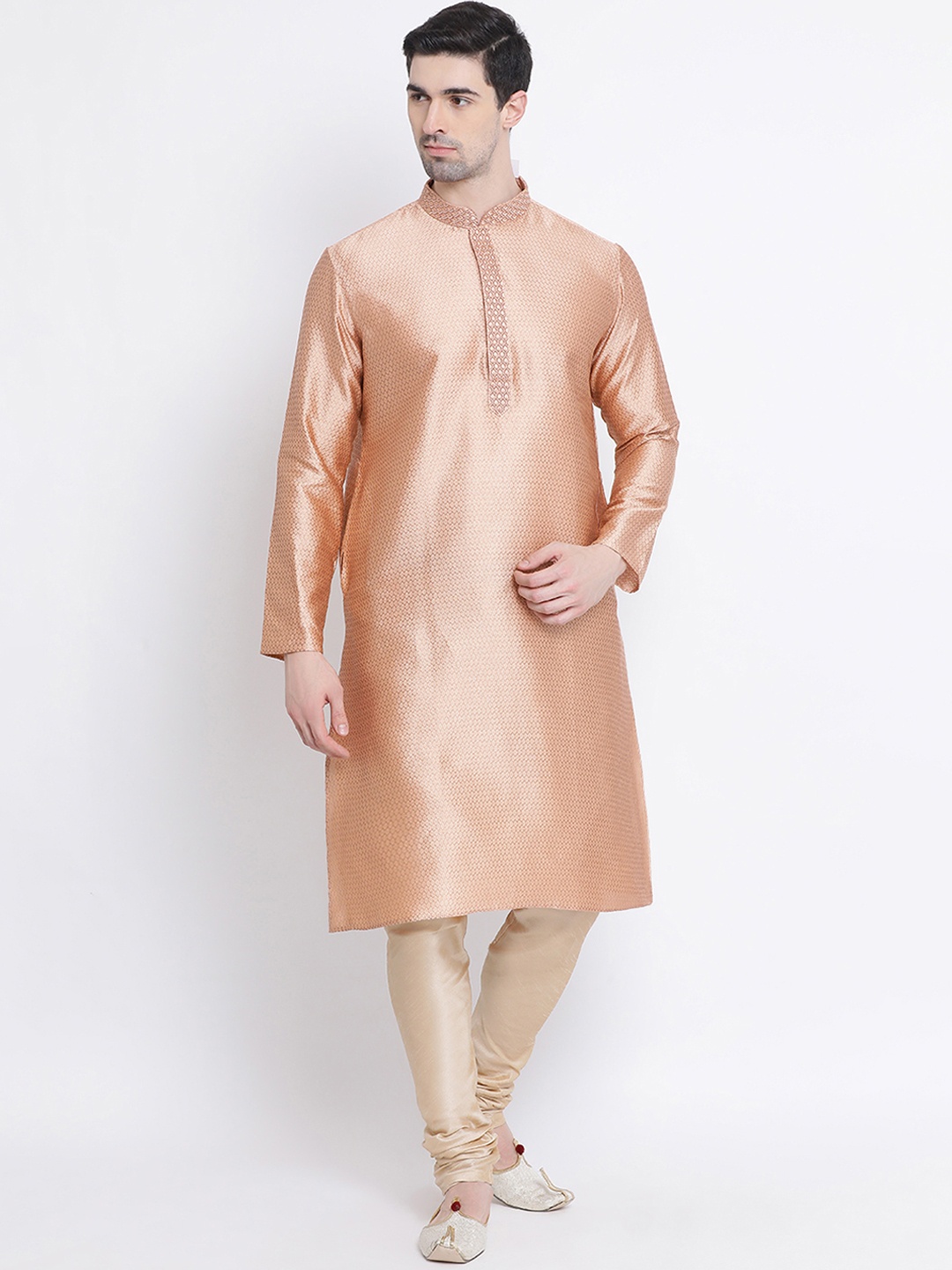 

Sanwara Men Nude-Coloured Woven Design Straight Kurta