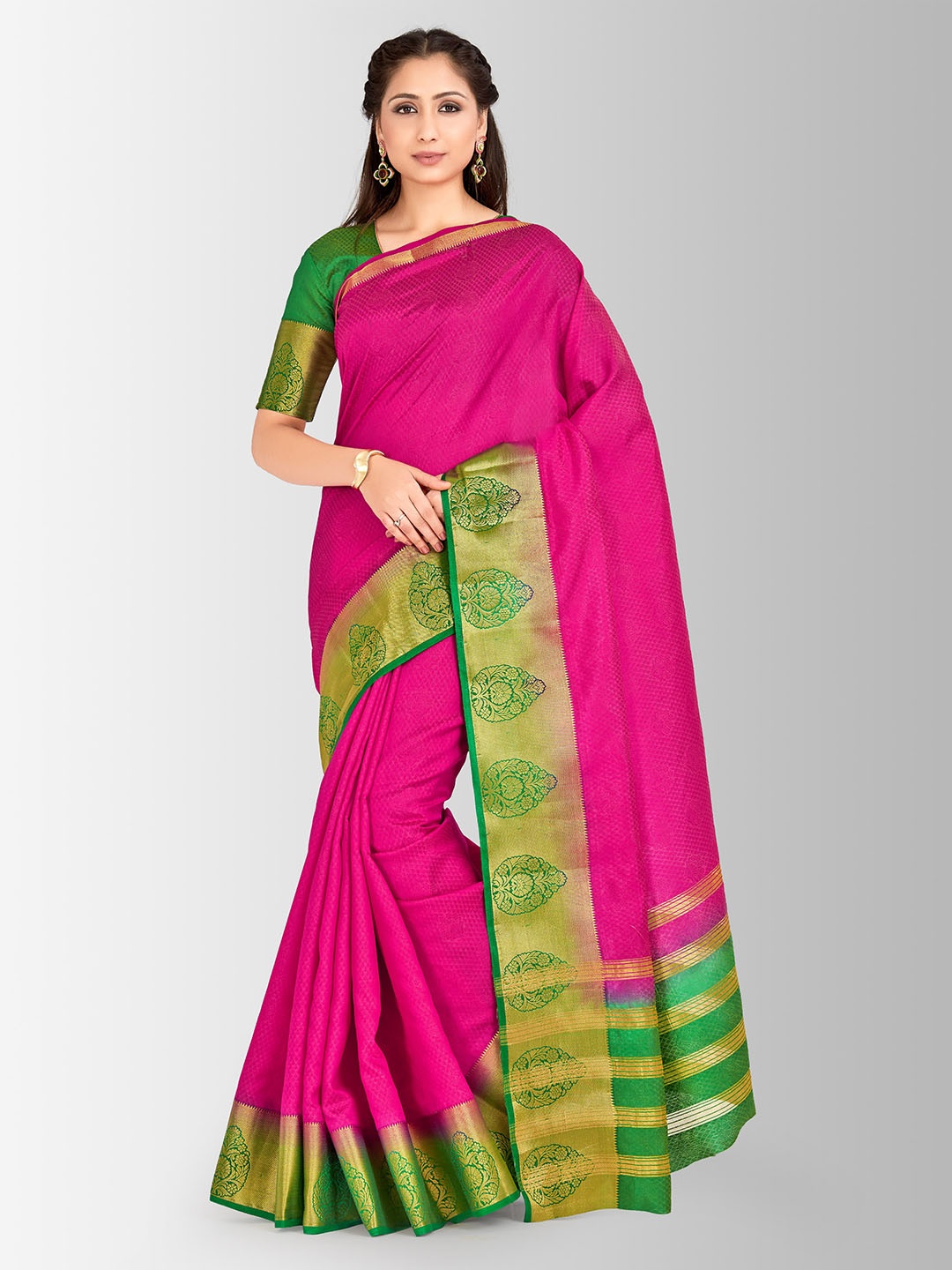 

MIMOSA Pink Art Silk Embellished Kanjeevaram Saree