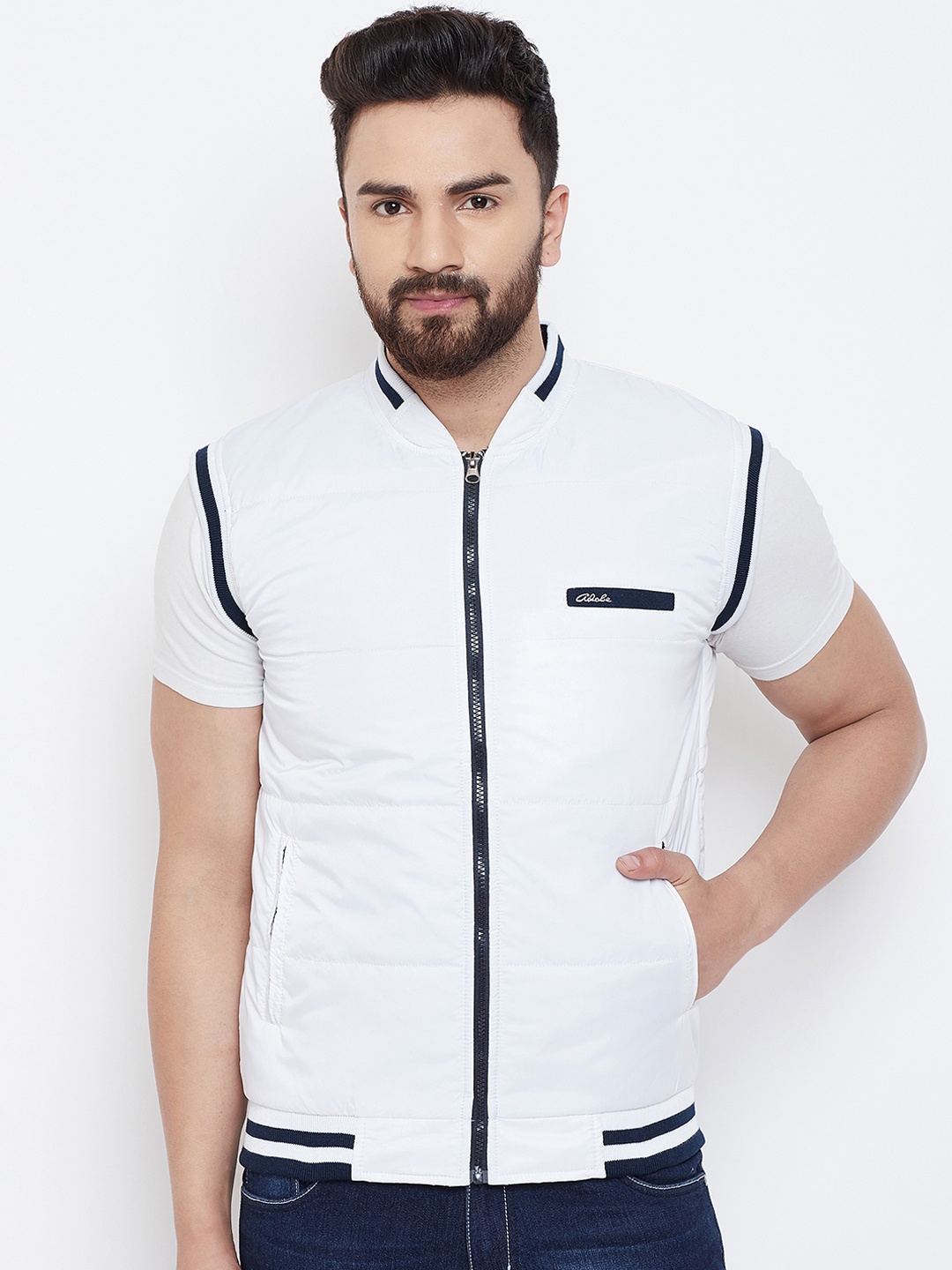 

Adobe Men White Solid Padded Jacket