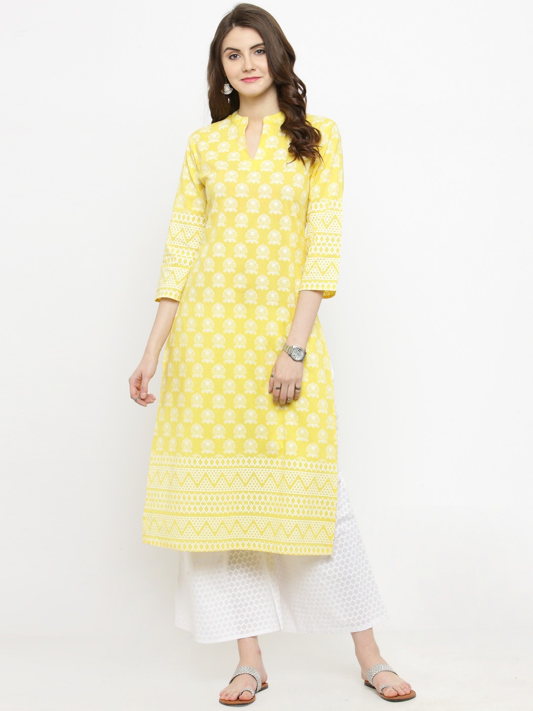 

Varanga Women Yellow & White Printed Kurta with Palazzos