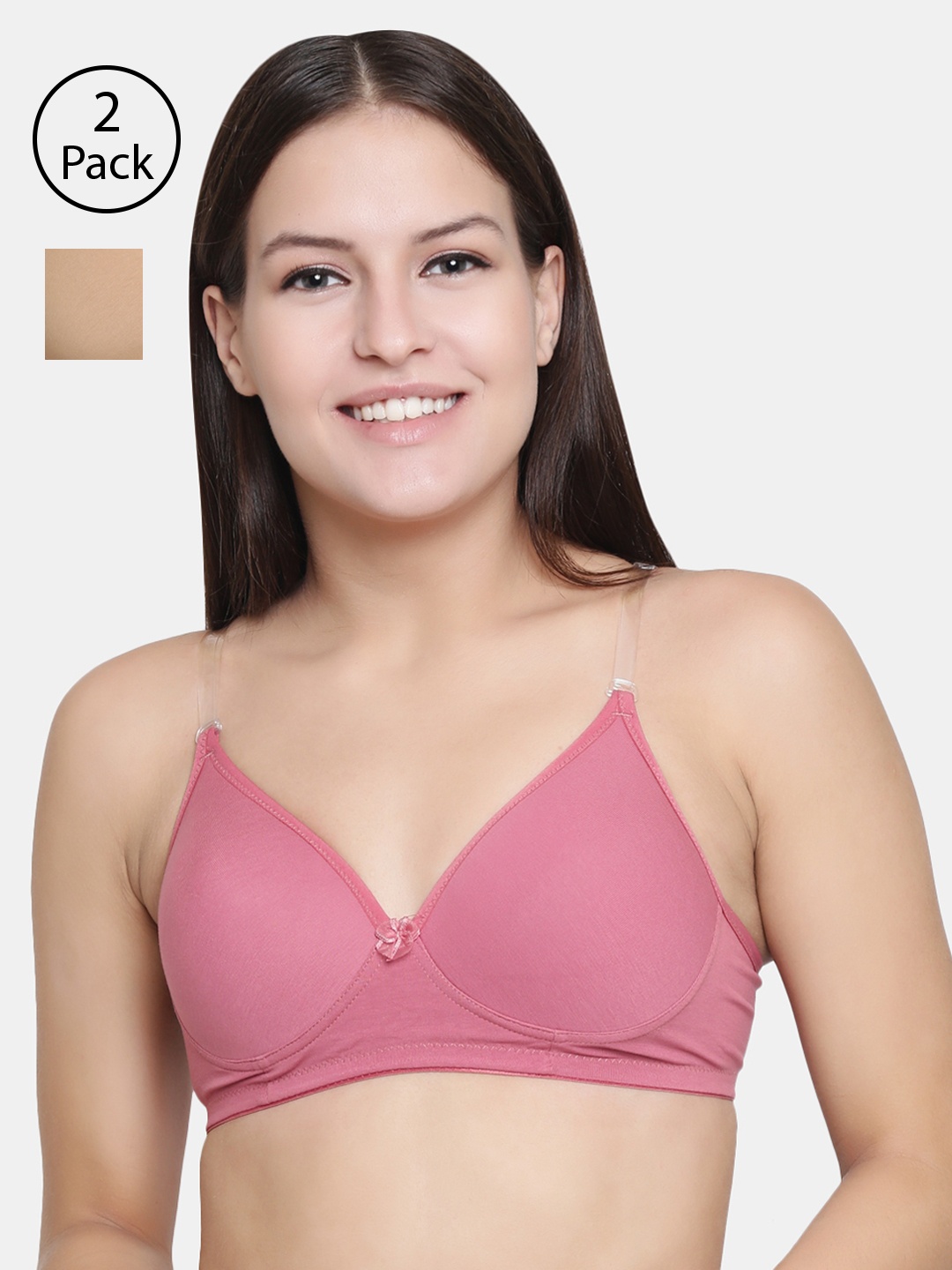 

Floret Set Of 2 Rose & Beige Solid Non-Wired Lightly Padded T-shirt Bra