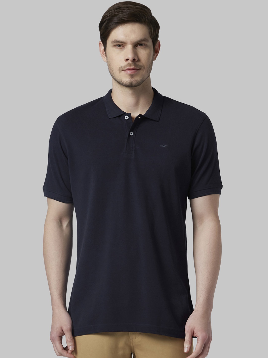

Park Avenue Men Navy Blue Solid Polo Collar T-shirt
