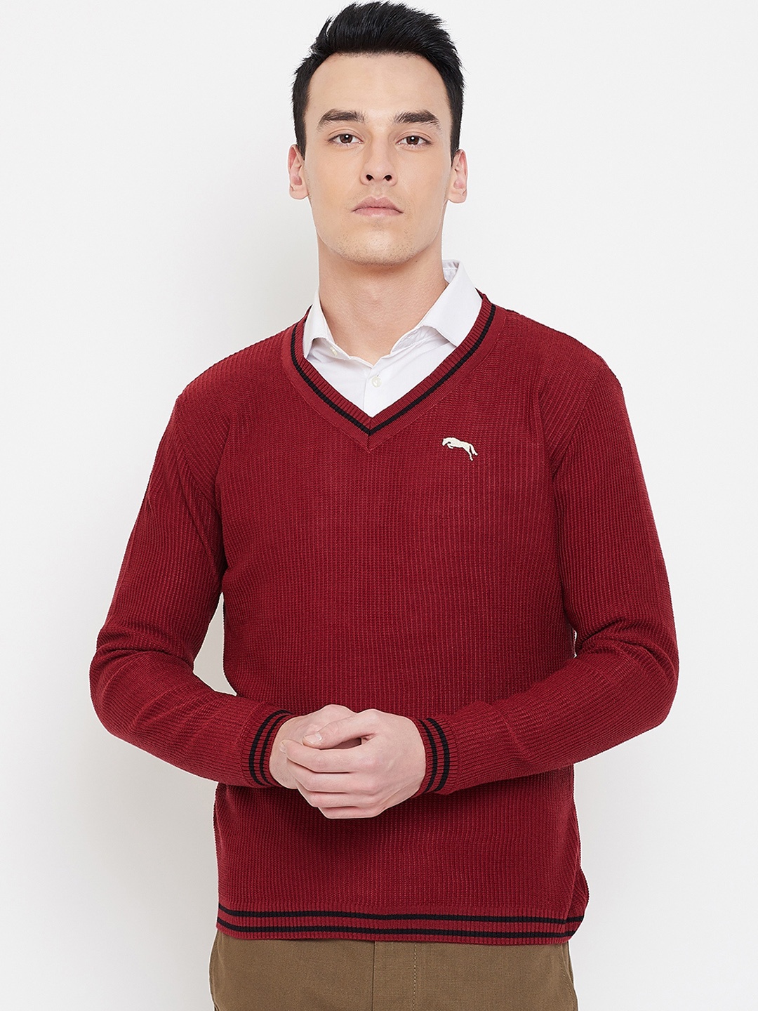 

JUMP USA Men Red Ribbed Pullover