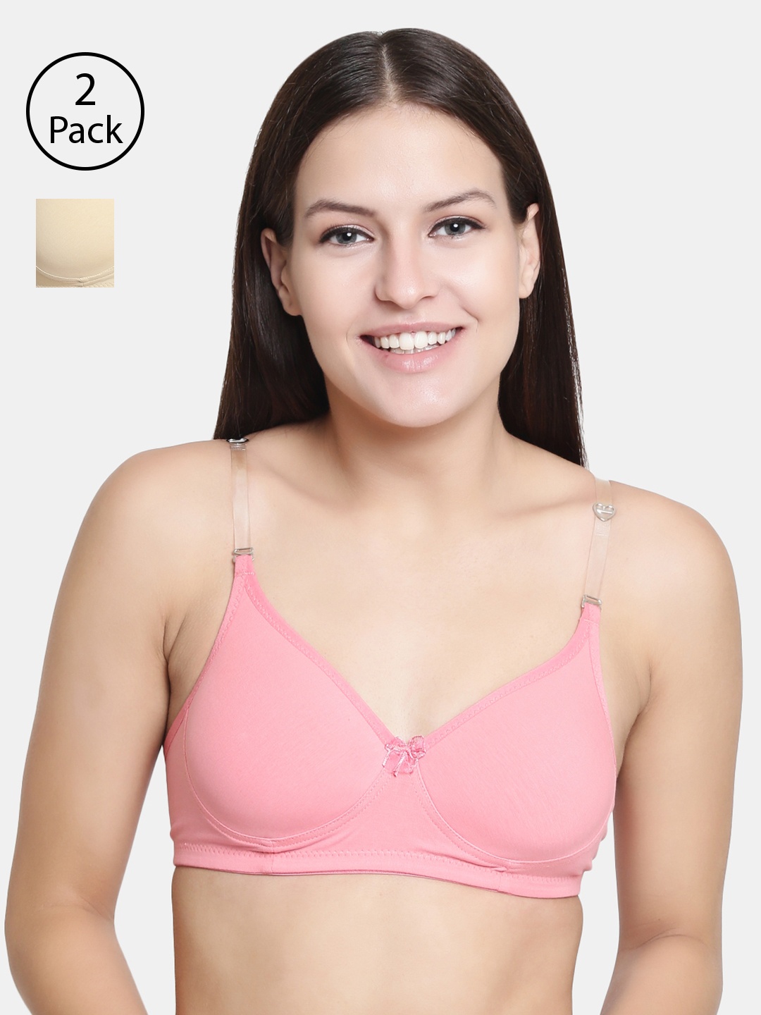 

Floret Pack of 2 Solid Non-Wired Lightly Padded T-shirt Bras, Rose
