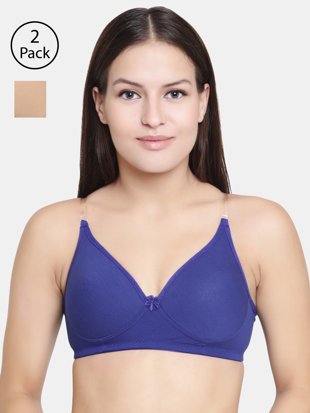 

Floret Pack Of 2 Blue & Nude-Coloured Solid Non-Wired Lightly Padded T-shirt Bra F20560