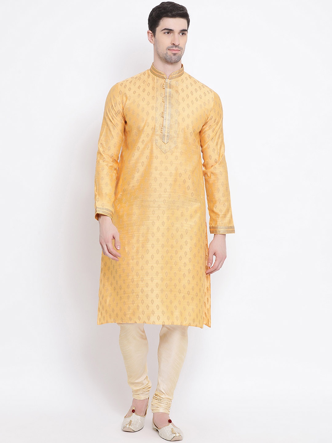

Sanwara Men Orange Silk Woven Design Straight Kurta