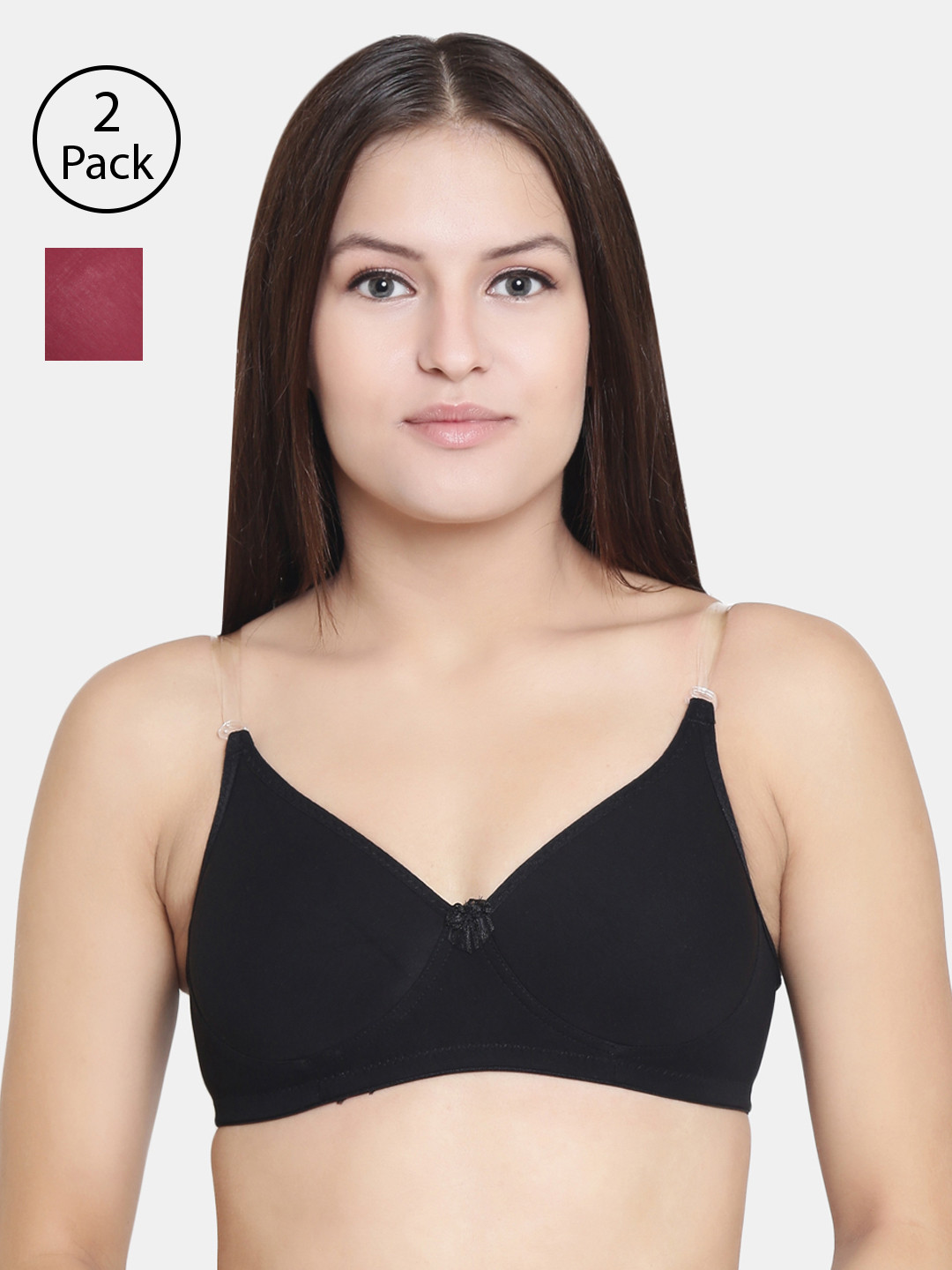 

Floret Pack Of 2 Solid Non-Wired Lightly Padded T-shirt Bra F20560, Black