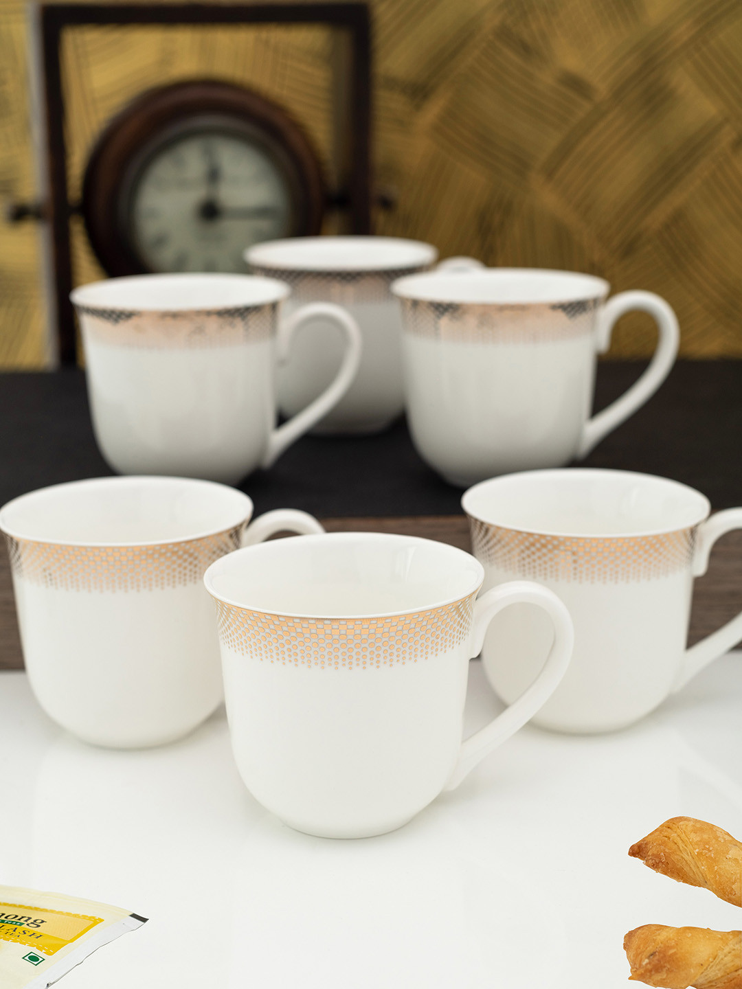 

White Gold Set Of 6 White & Rose Gold Porcelain Cups Set