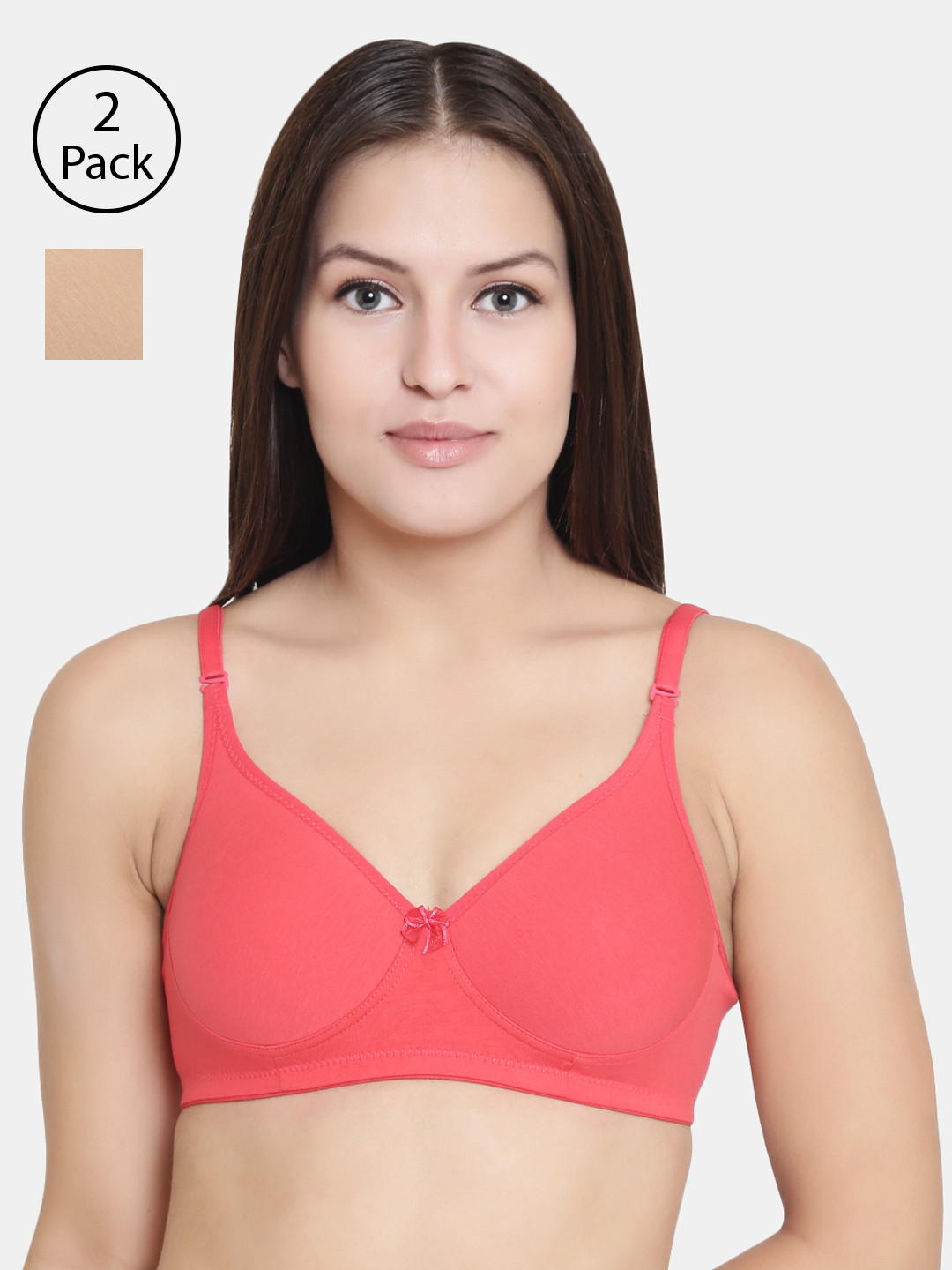 

Floret Pack Of 2 Solid Non-Wired Lightly Padded T-shirt Bra F20560, Peach