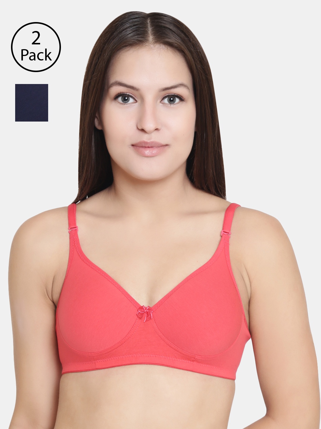 

Floret Set Of 2 Coral Red & Navy Blue Solid Non-Wired Lightly Padded T-shirt Bra F20560