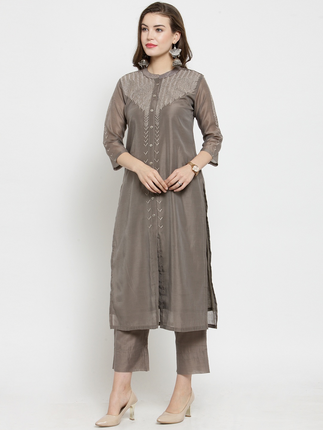 

Varanga Women Brown Yoke Design Kurta with Trousers