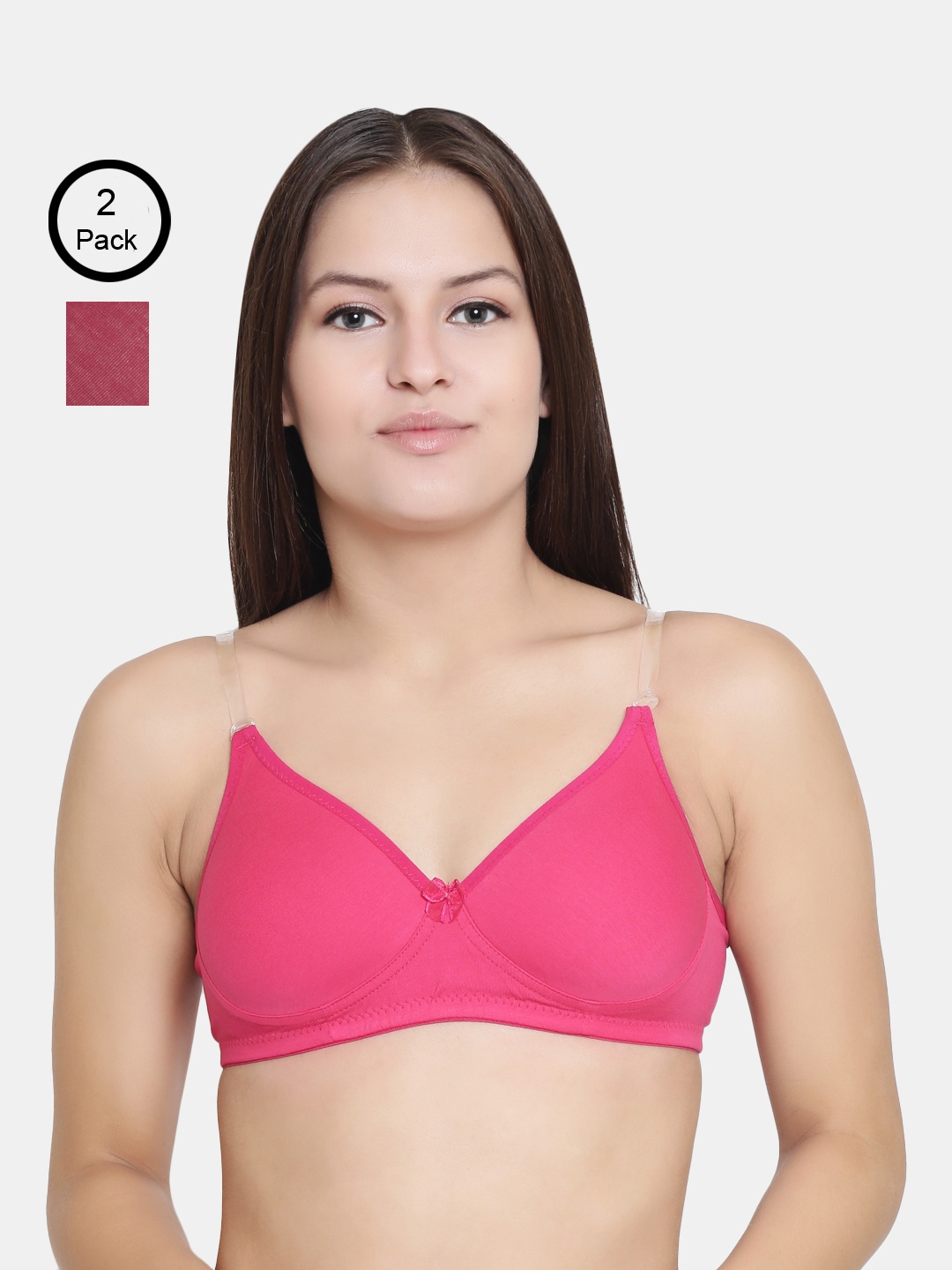 

Floret Pack of 2 Solid Non-Wired Lightly Padded T-shirt Bras, Magenta
