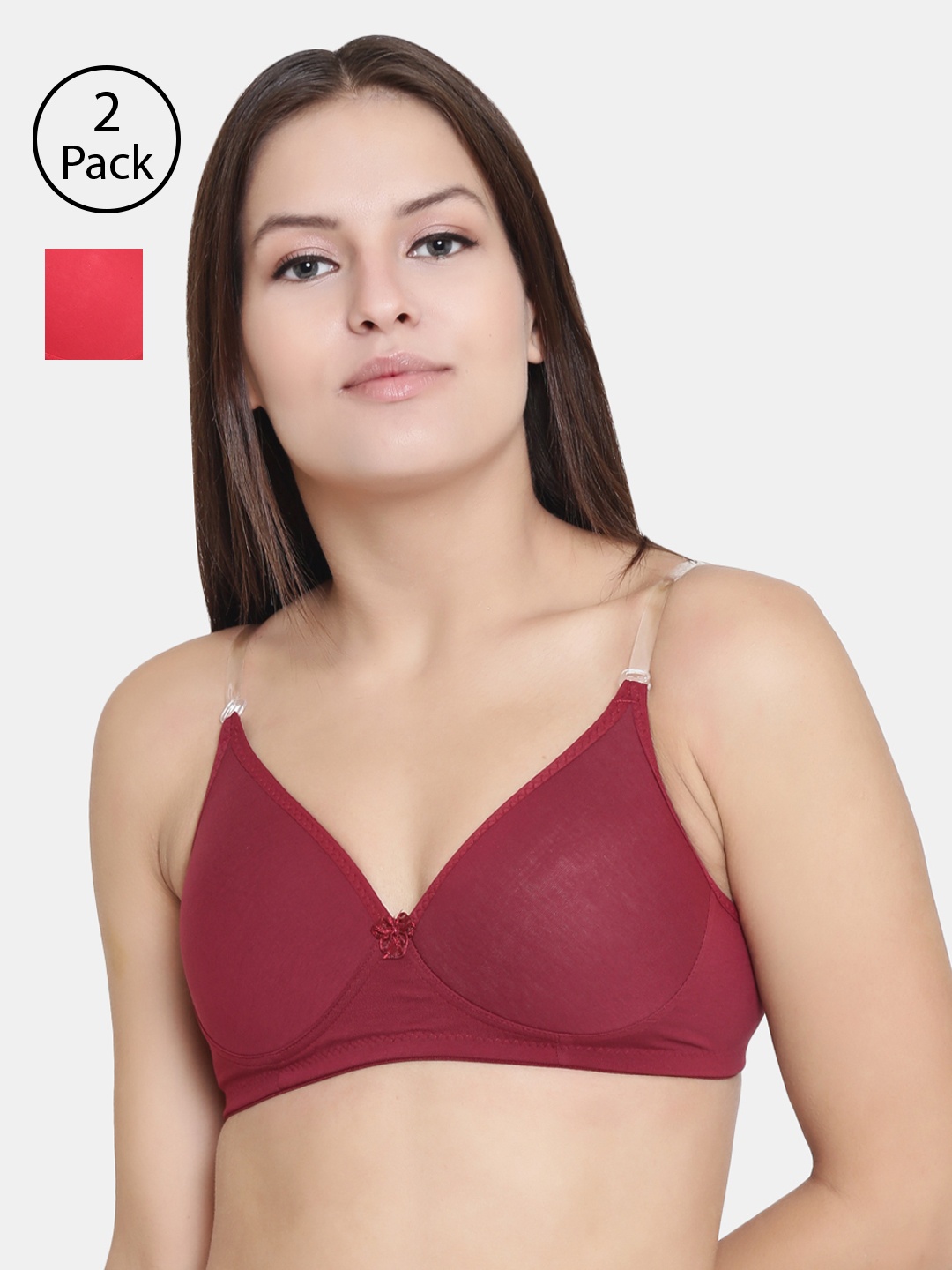 

Floret Pack Of 2 Solid Non-Wired Lightly Padded T-shirt Bra F20560, Maroon