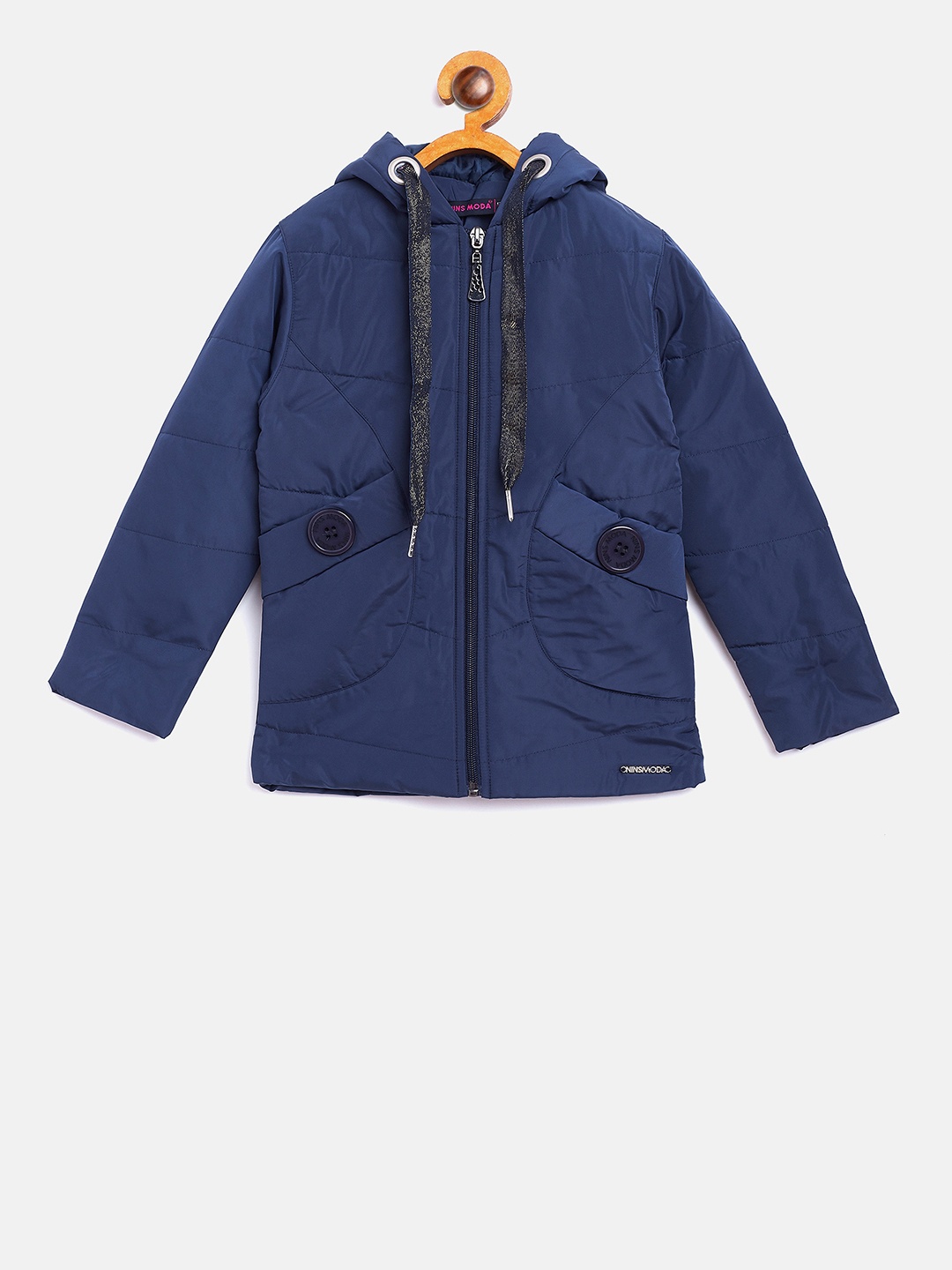 Ziama Girls Navy Blue Solid Lightweight Puffer Jacket