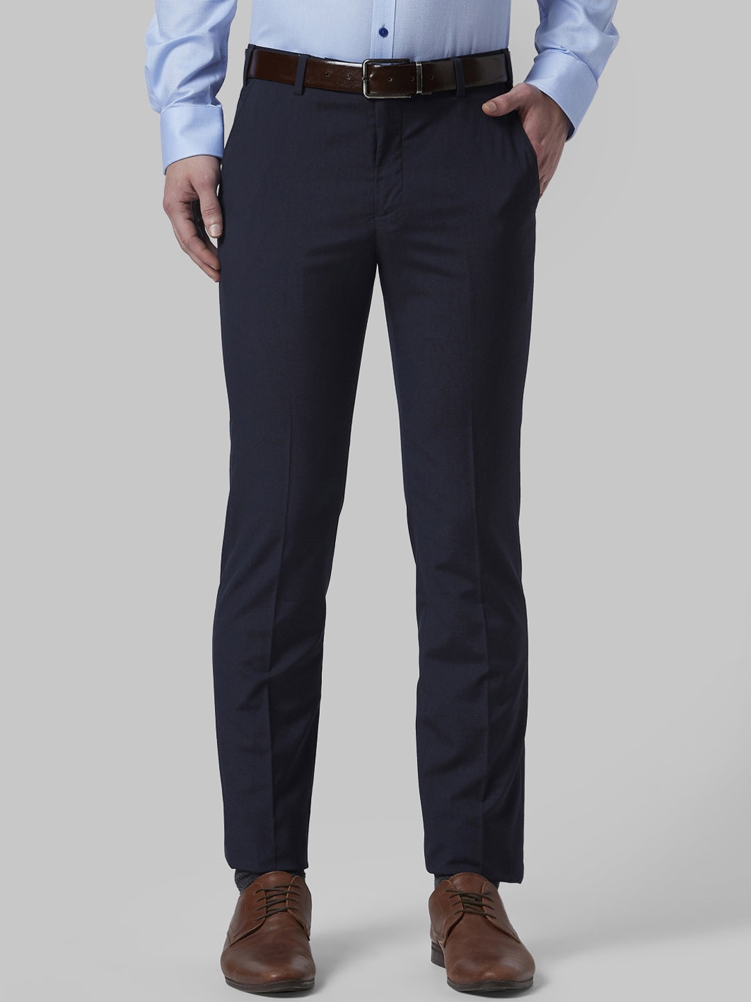 

Park Avenue Men Blue Slim Fit Solid Formal Trousers, Navy blue