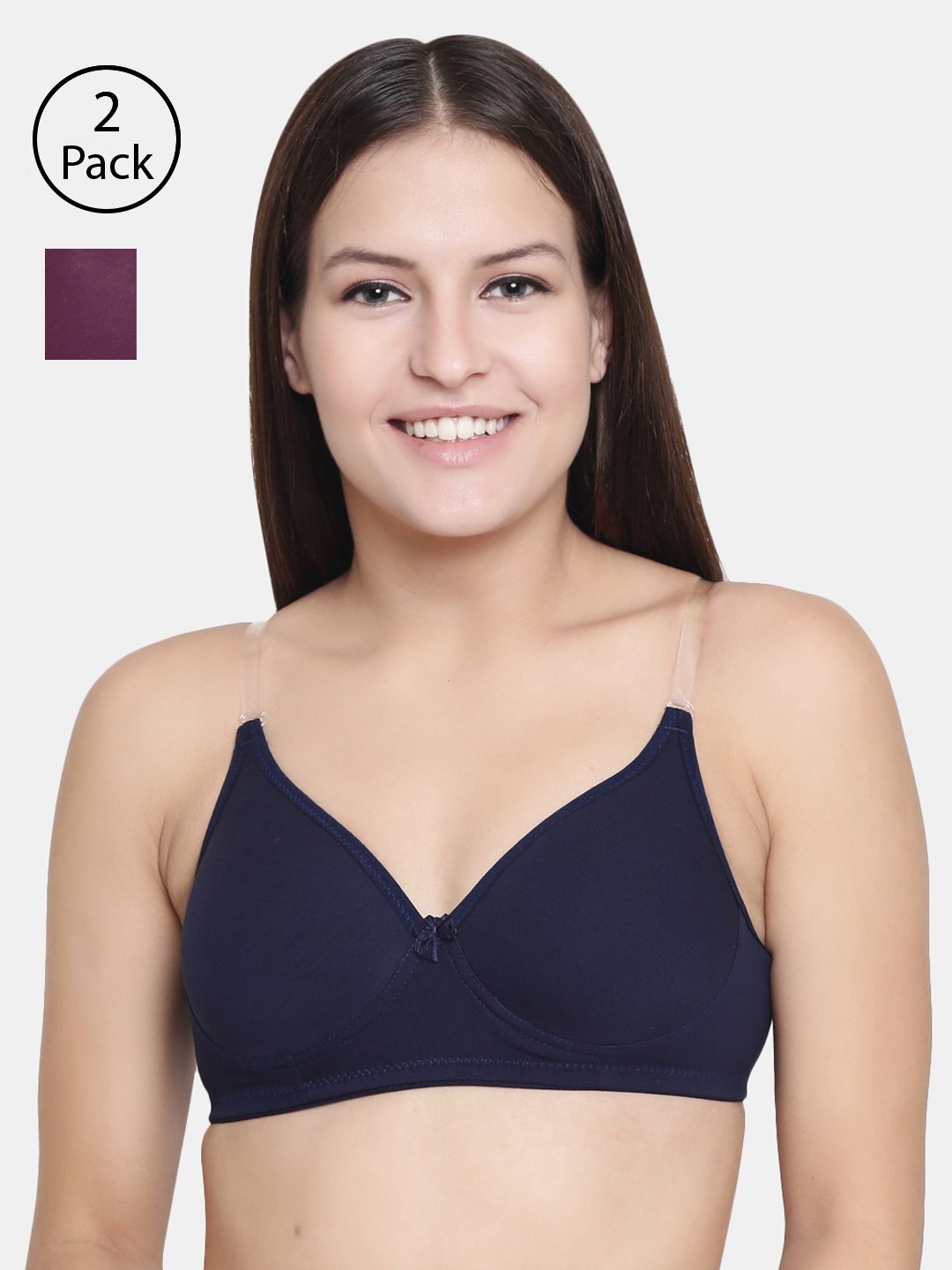 

Floret Navy Blue & Burgundy Solid Non-Wired Lightly Padded T-shirt Bra F20560