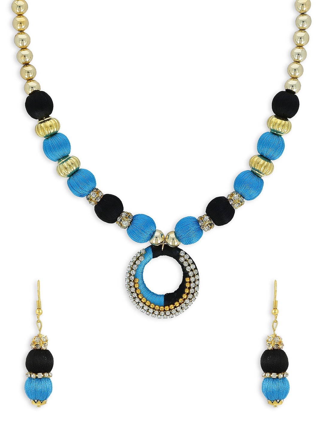 

AKSHARA Girls Black & Gold-Toned Stone-Studded Handcrafted Beaded Jewellery Set, Blue