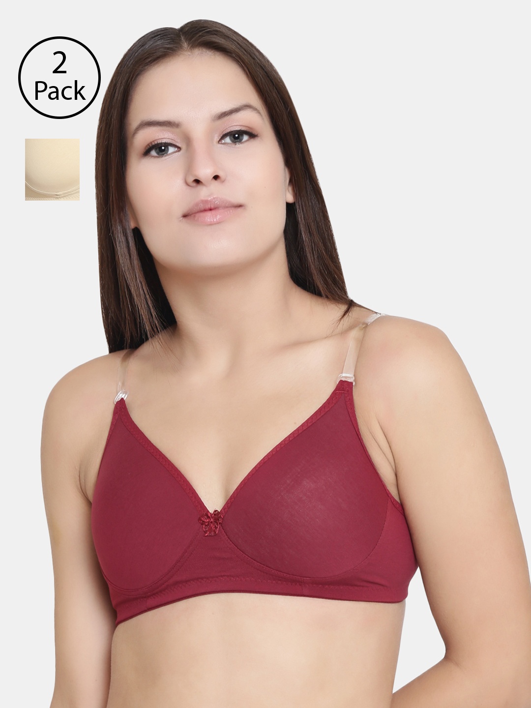 

Floret Pack Of 2 Solid Non-Wired Lightly Padded T-shirt Bra F20560, Beige
