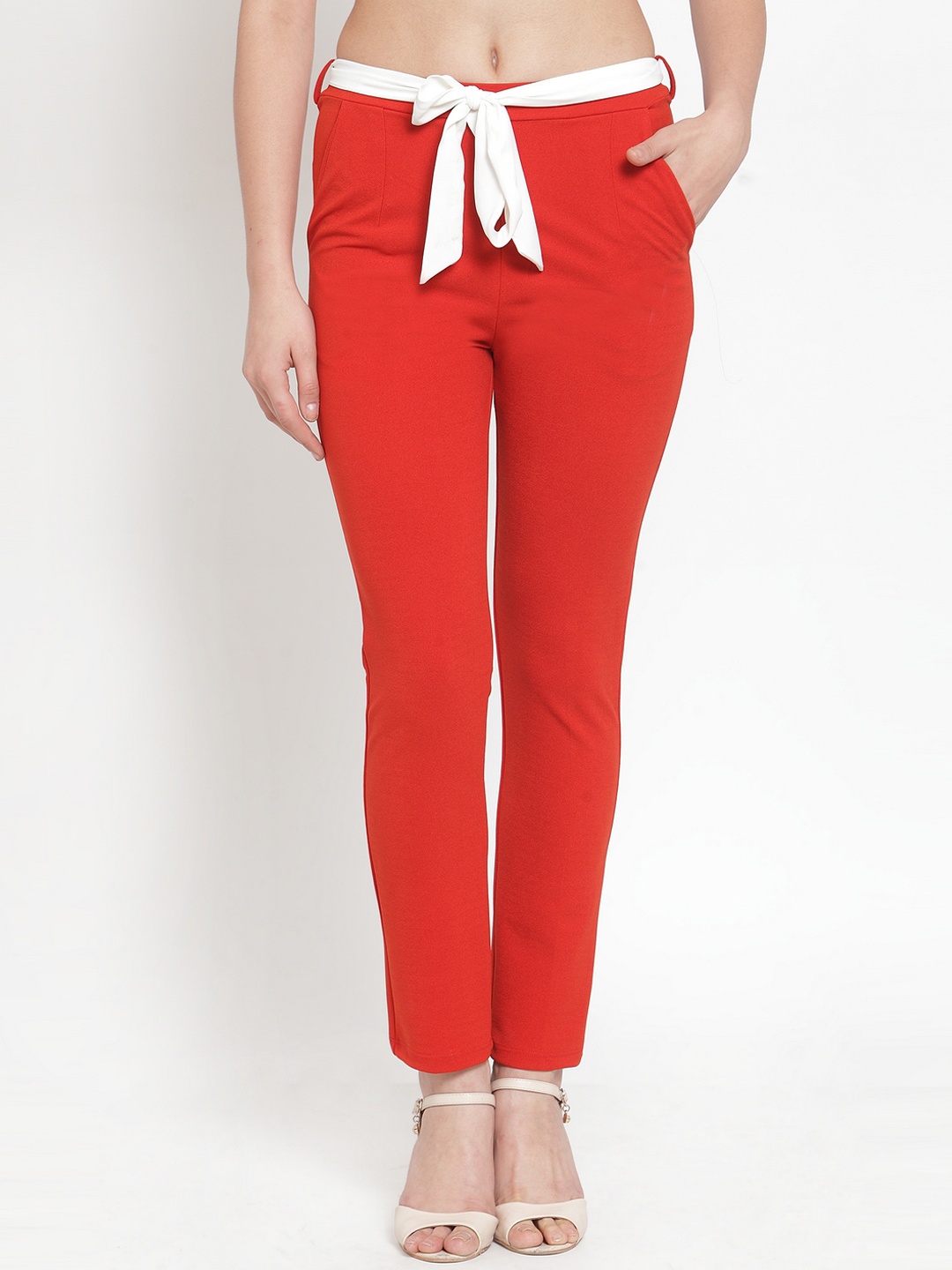 

KASSUALLY Women Rust Red Slim Fit Solid Peg Trousers