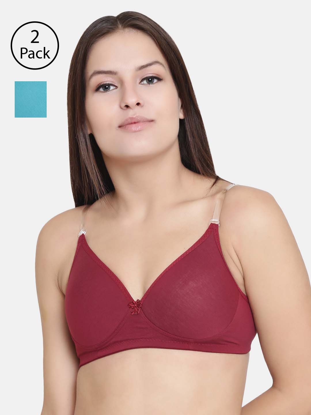 

Floret Pack of 2 Solid Non-Wired Lightly Padded T-shirt Bras F20560, Maroon