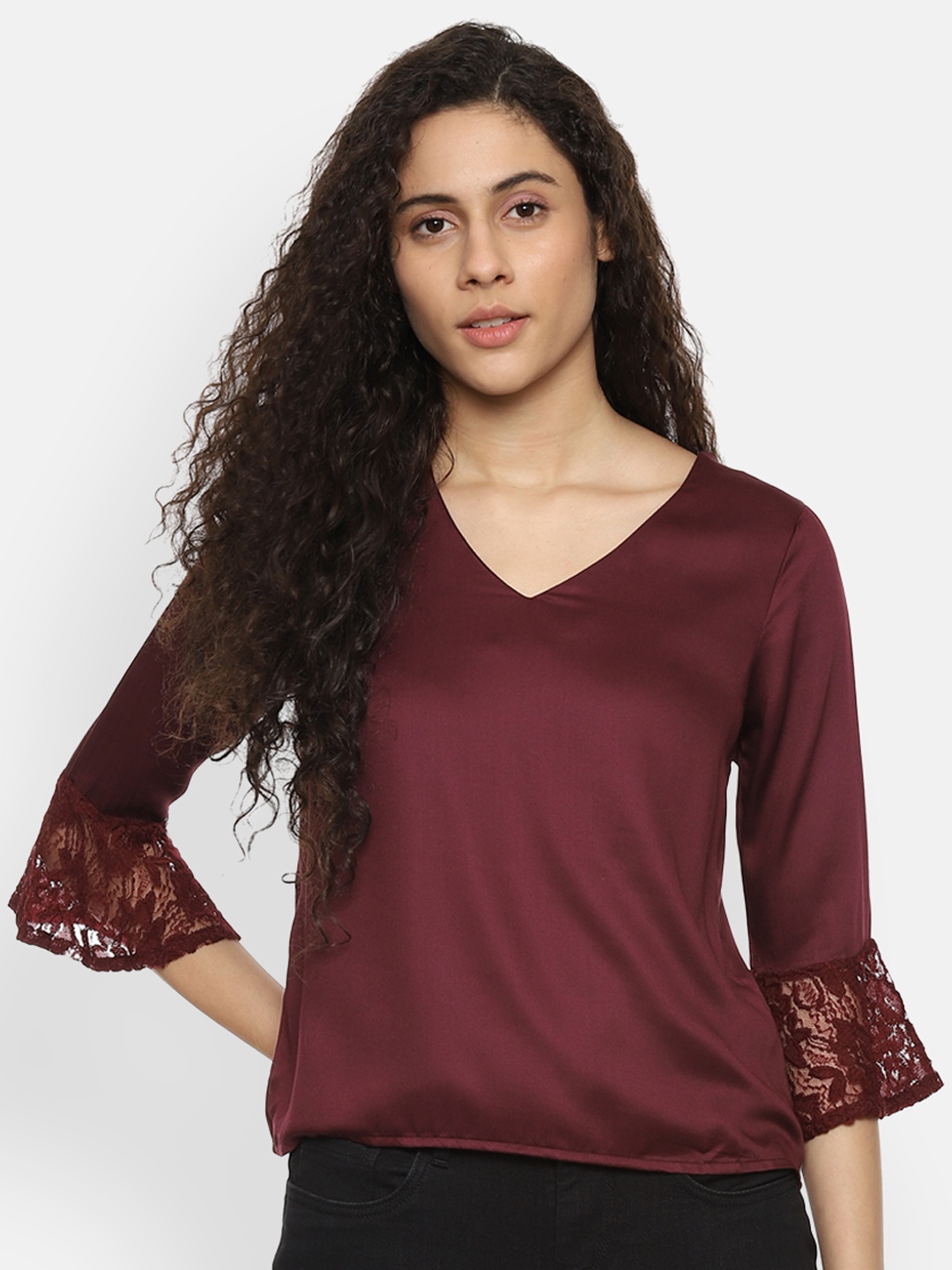 

People Women Maroon Self Design Top