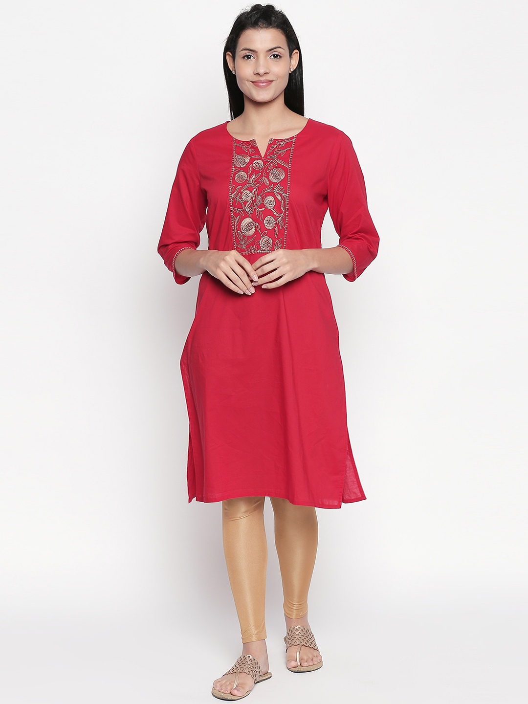 

RANGMANCH BY PANTALOONS Women Red Yoke Design Straight Kurta