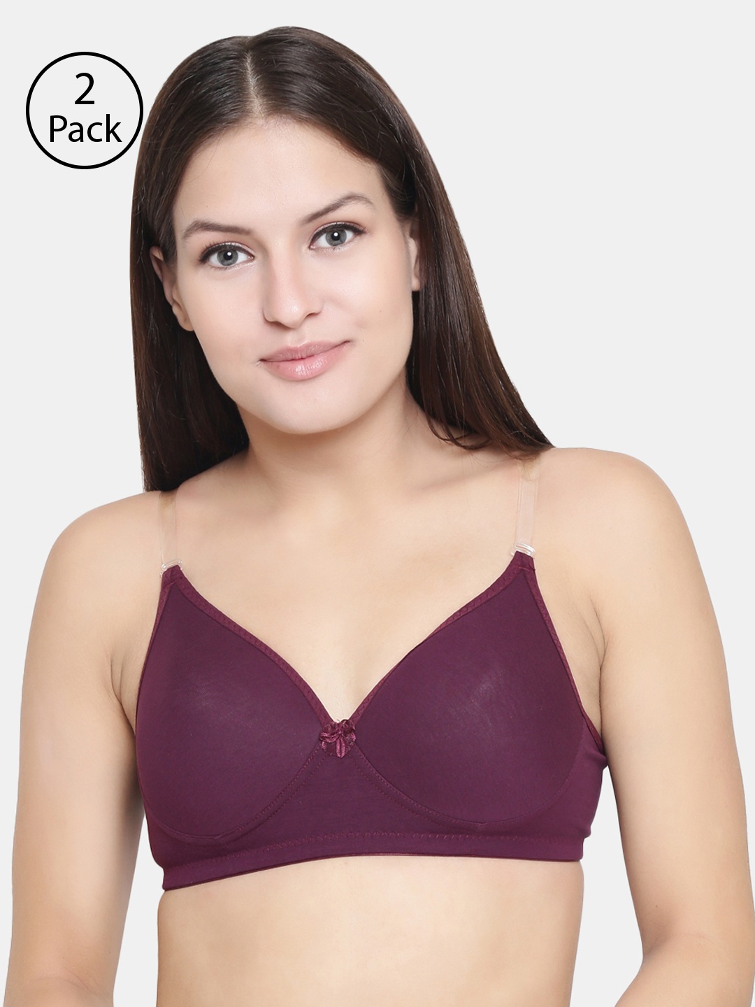 

Floret Pack of 2 Burgundy Solid Non-Wired Lightly Padded T-shirt Bra F20560