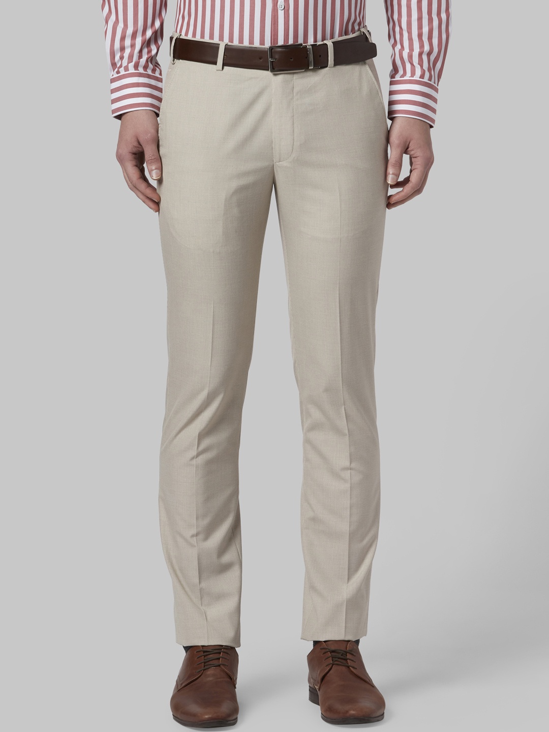 

Park Avenue Men Beige Slim Fit Self Design Formal Trousers