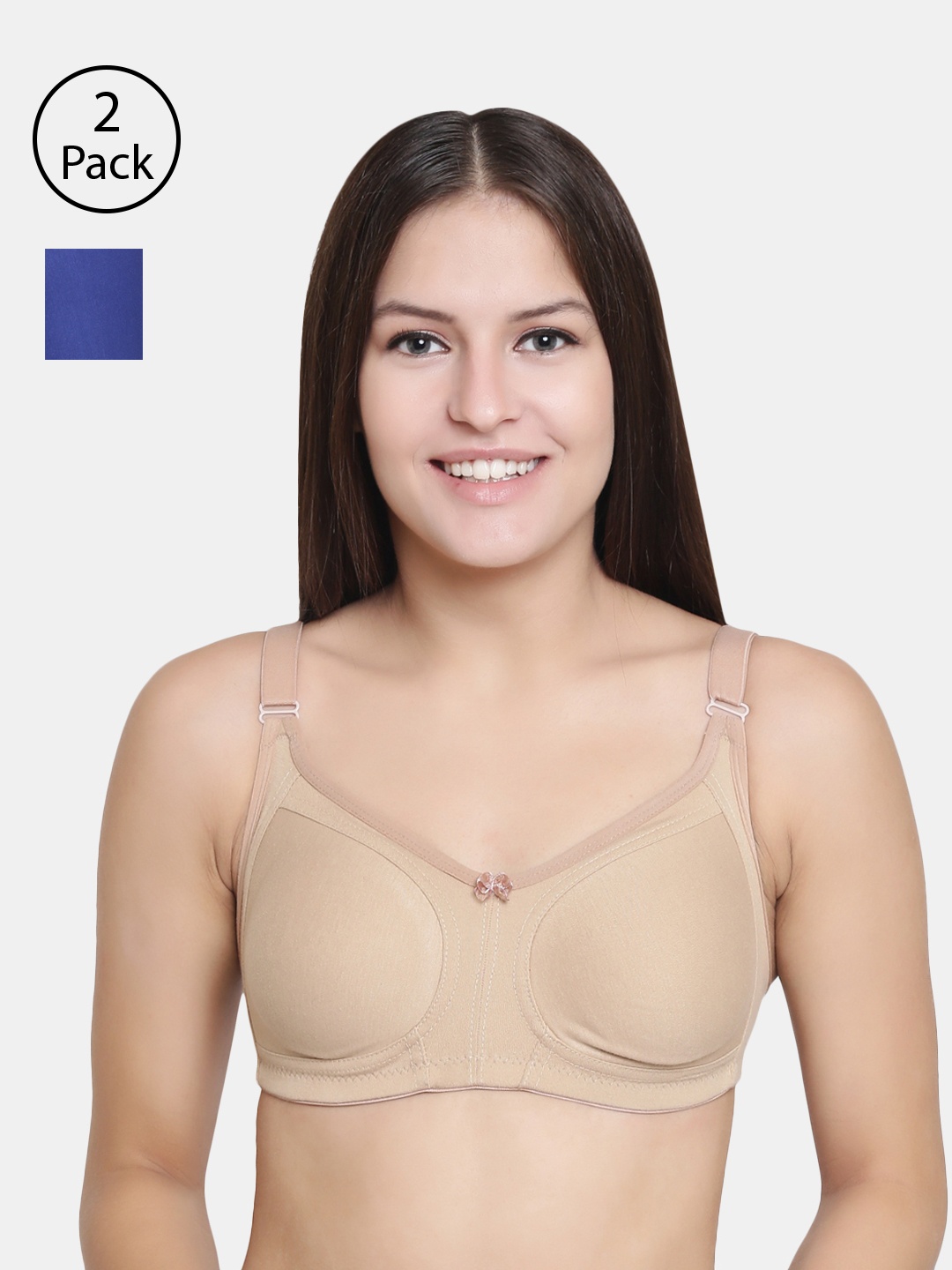 

Floret Pack of 2 Non Padded Non-Wired Cotton Full Coverage Everyday Bra With Moulded Cups, Nude