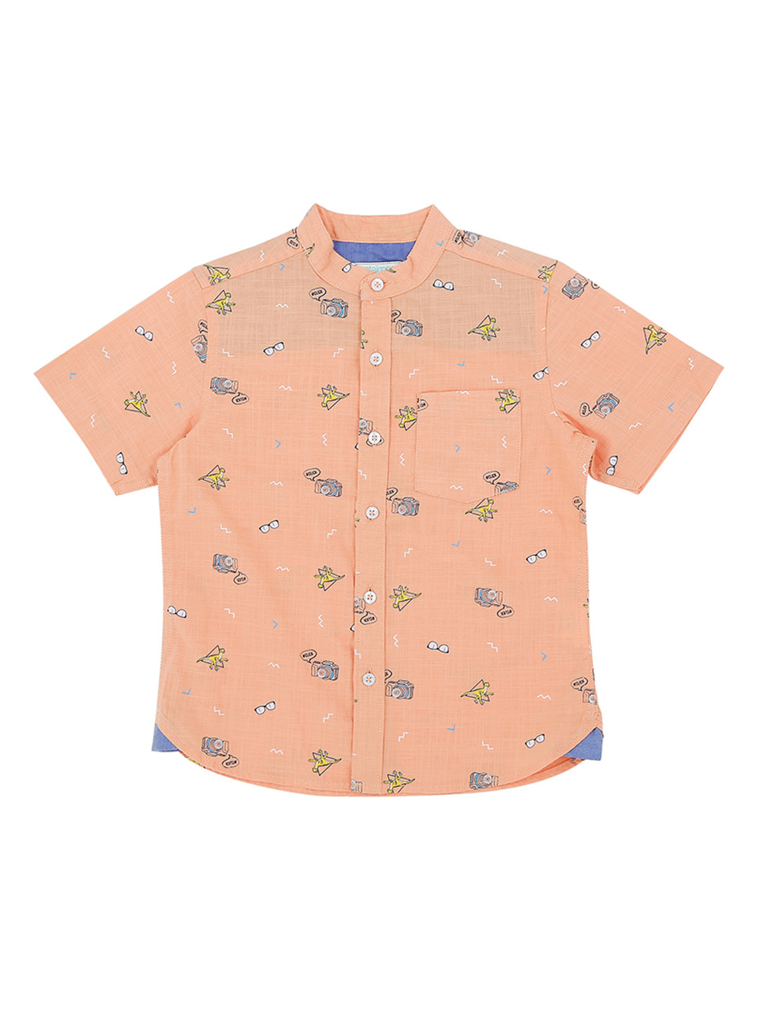 

Pantaloons Junior Boys Peach-Coloured & Blue Regular Fit Printed Casual Shirt