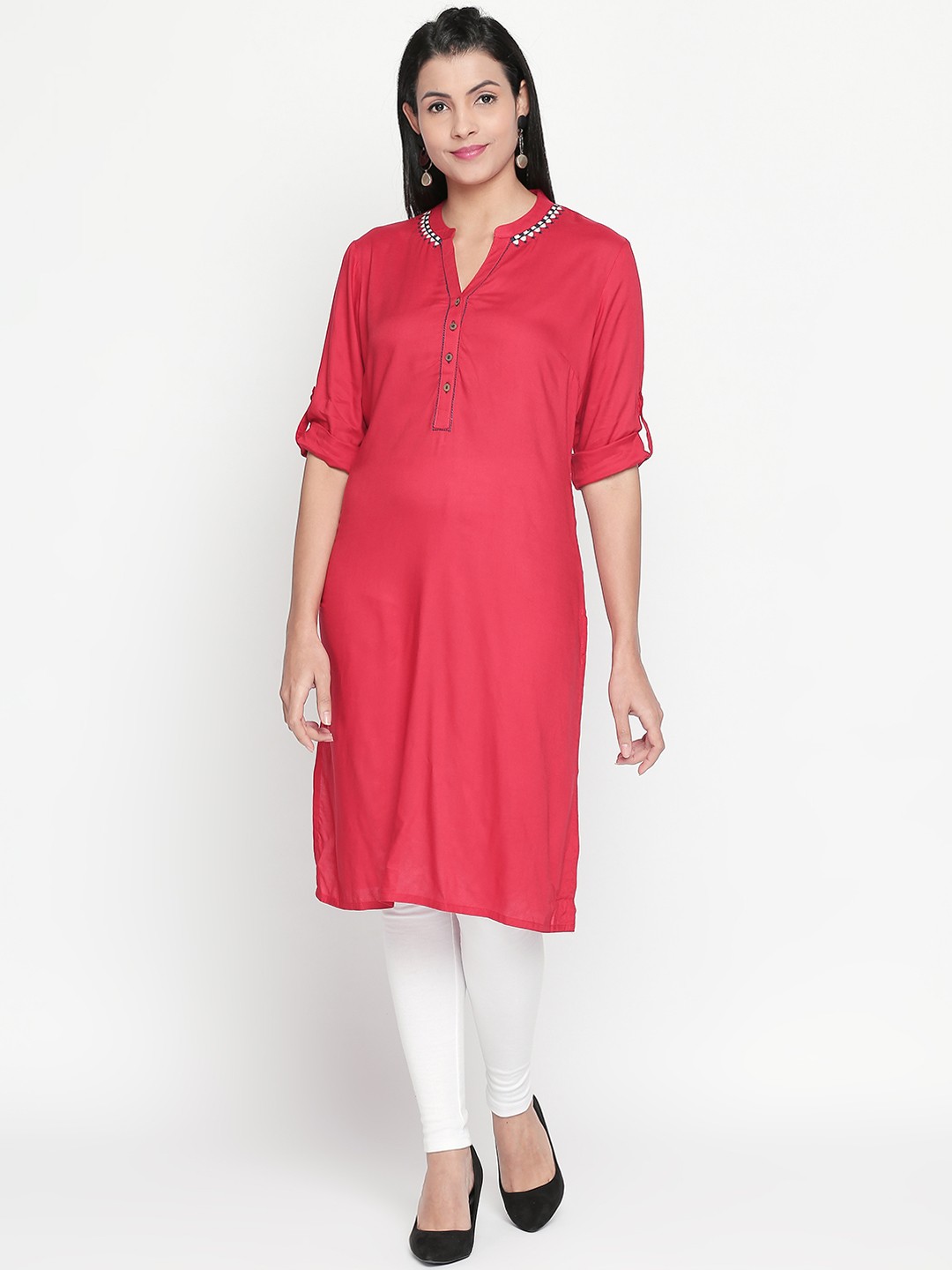 

RANGMANCH BY PANTALOONS Women Red Solid Straight Kurta