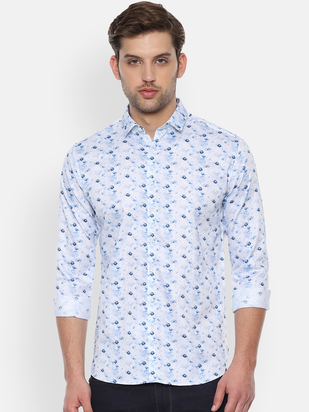 

V Dot Men Blue & White Slim Fit Printed Casual Shirt