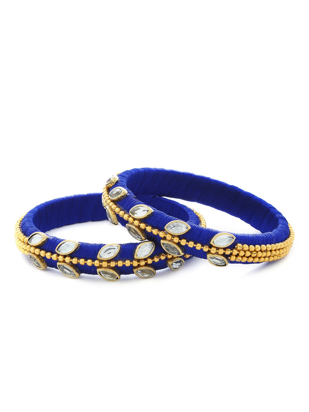 

AKSHARA Girls Set of 2 Blue & Gold-Toned Kundan-Studded Handcrafted Bangles