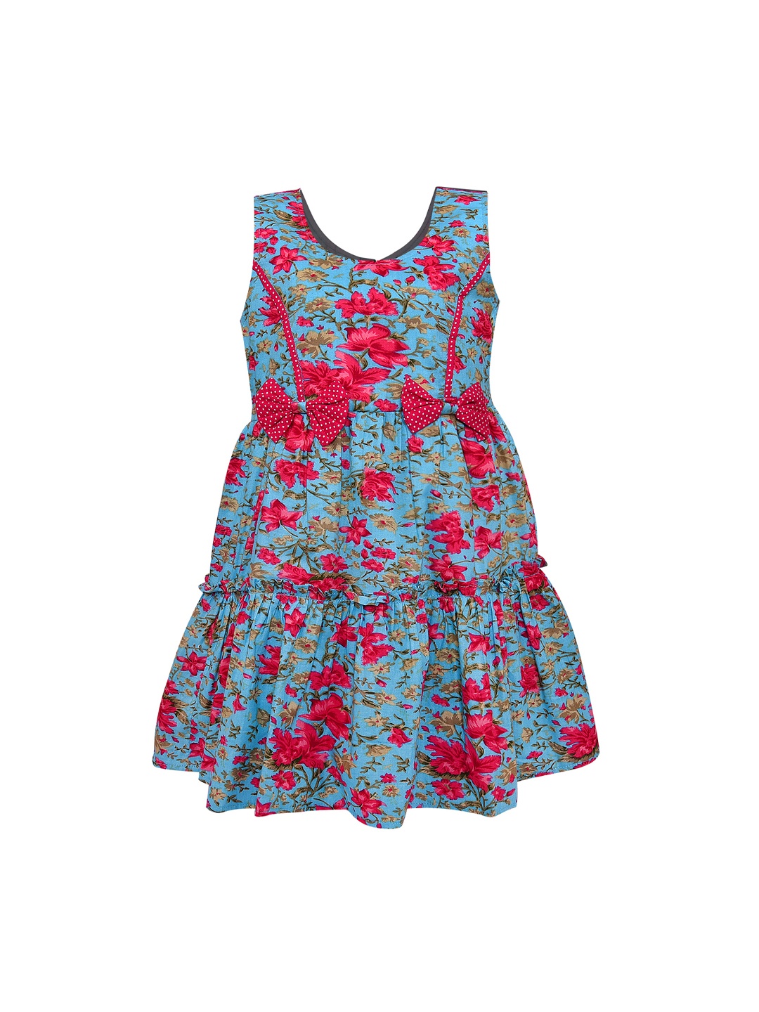 

Wish Karo Girls Blue & Red Printed Fit and Flare Dress