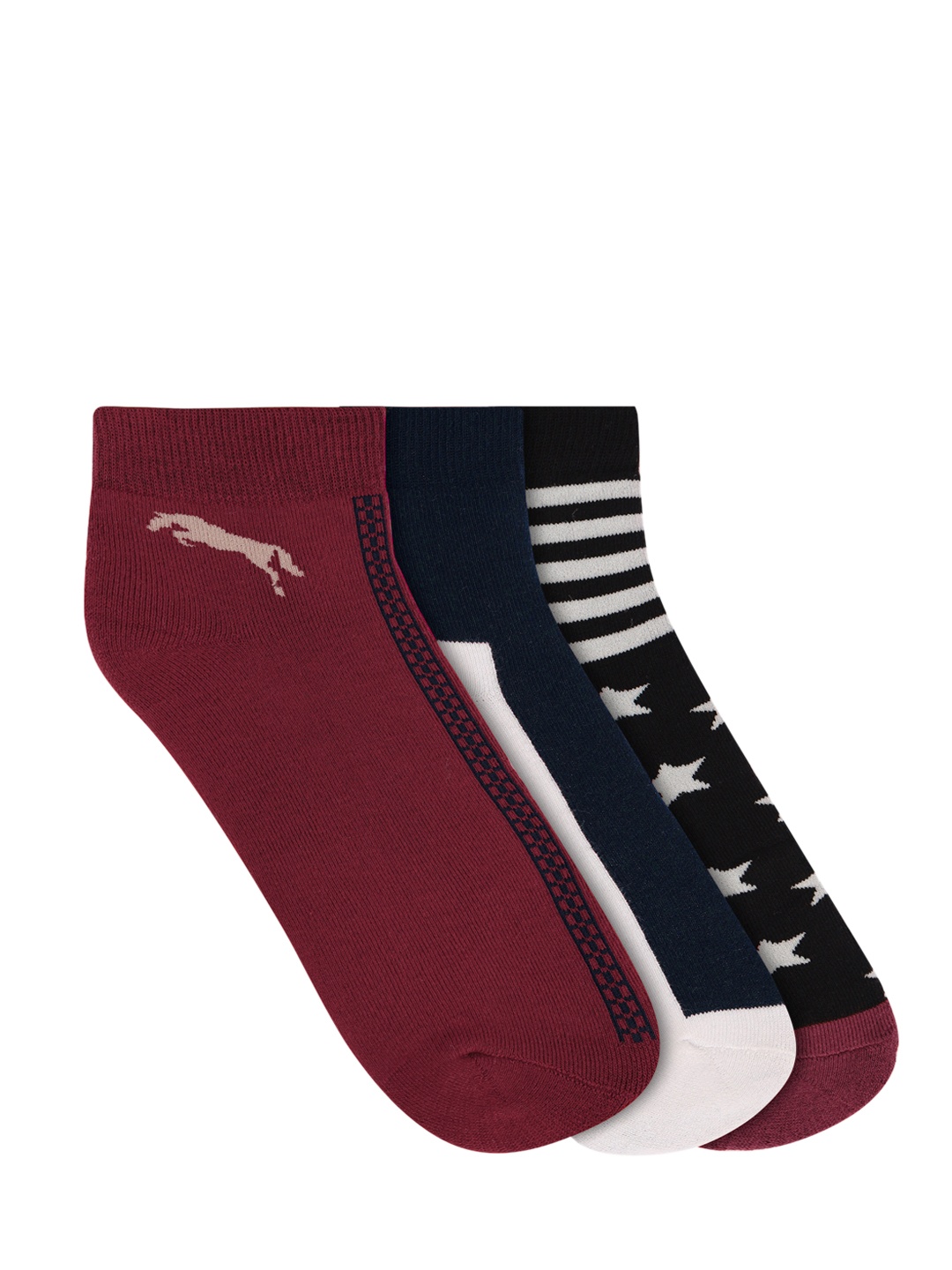 JUMP USA Men Pack Of 3 Patterned Ankle Length Socks, Black